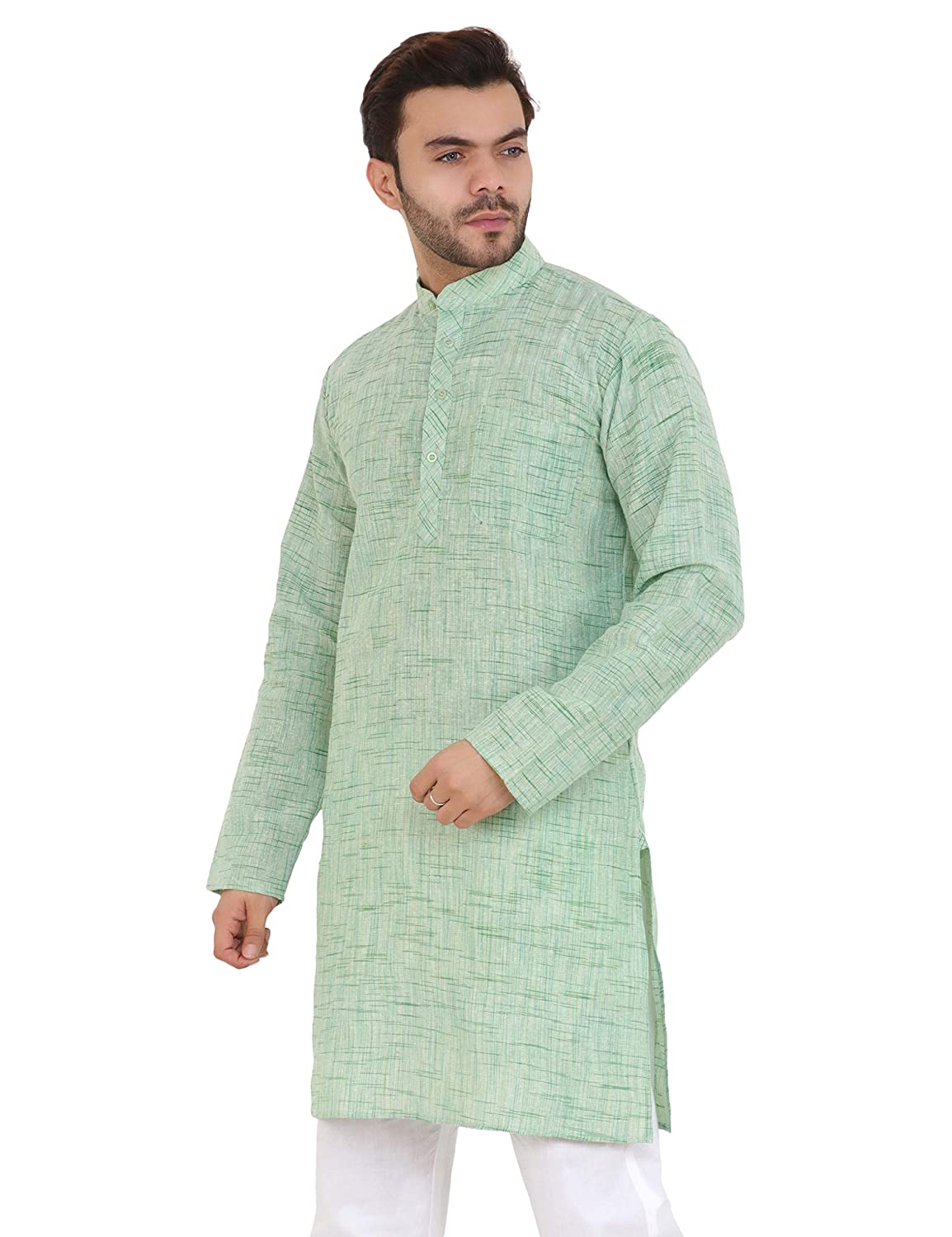 Aaryavar Men's Khadi Cotton - Sea Green - Kurta Pyjama Set