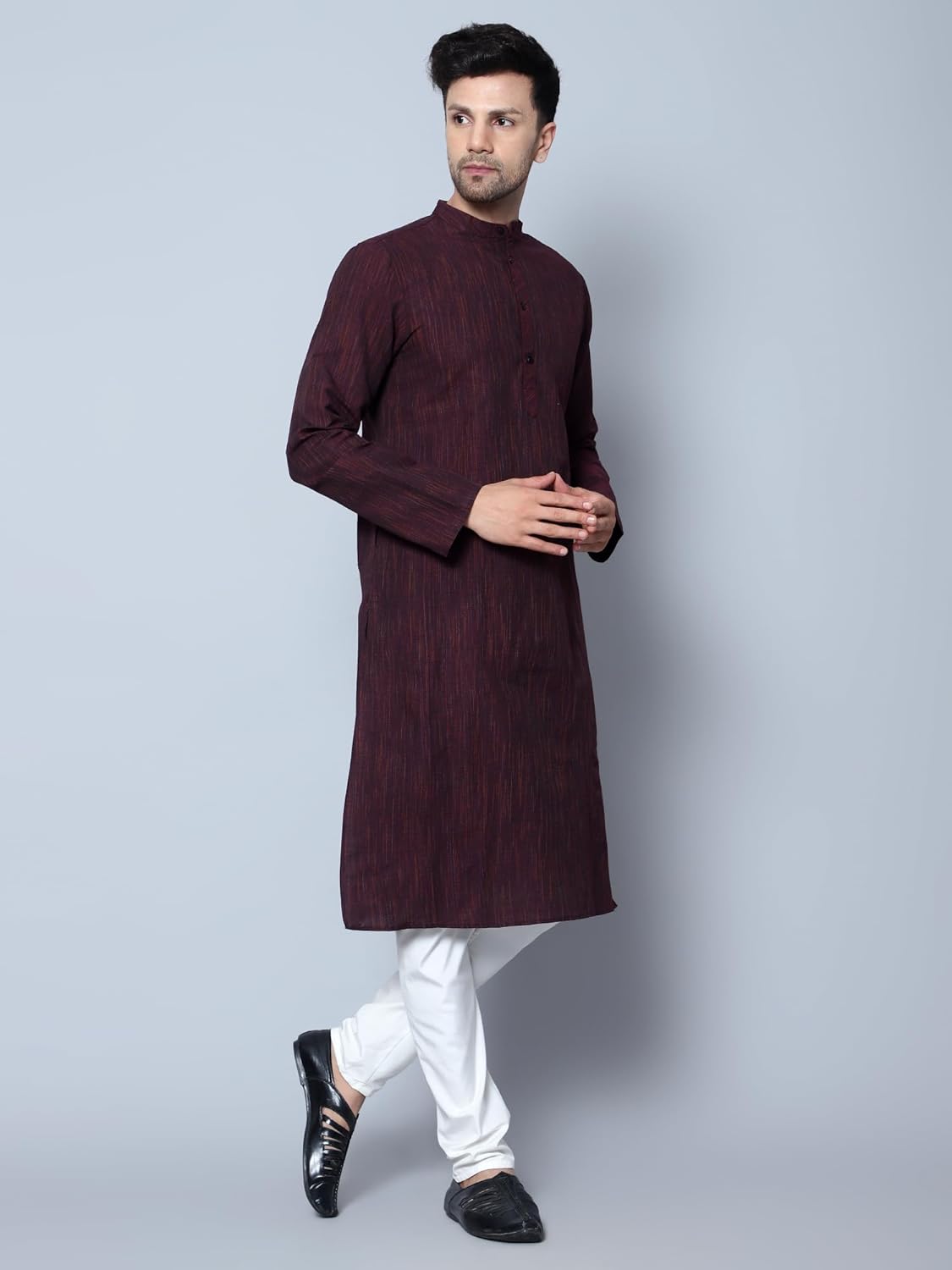 Aaryavar Men's Khadi Cotton - Deep Maroon - Kurta Pyjama Set
