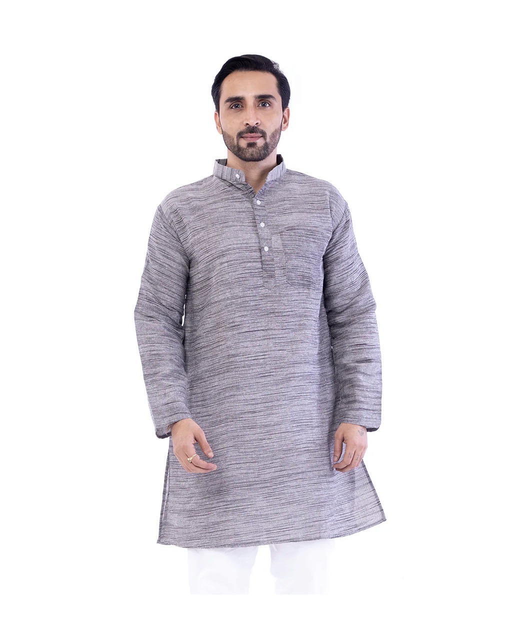 Aaryavar Men's Khadi Cotton - Dark Grey - Kurta Pyjama Set