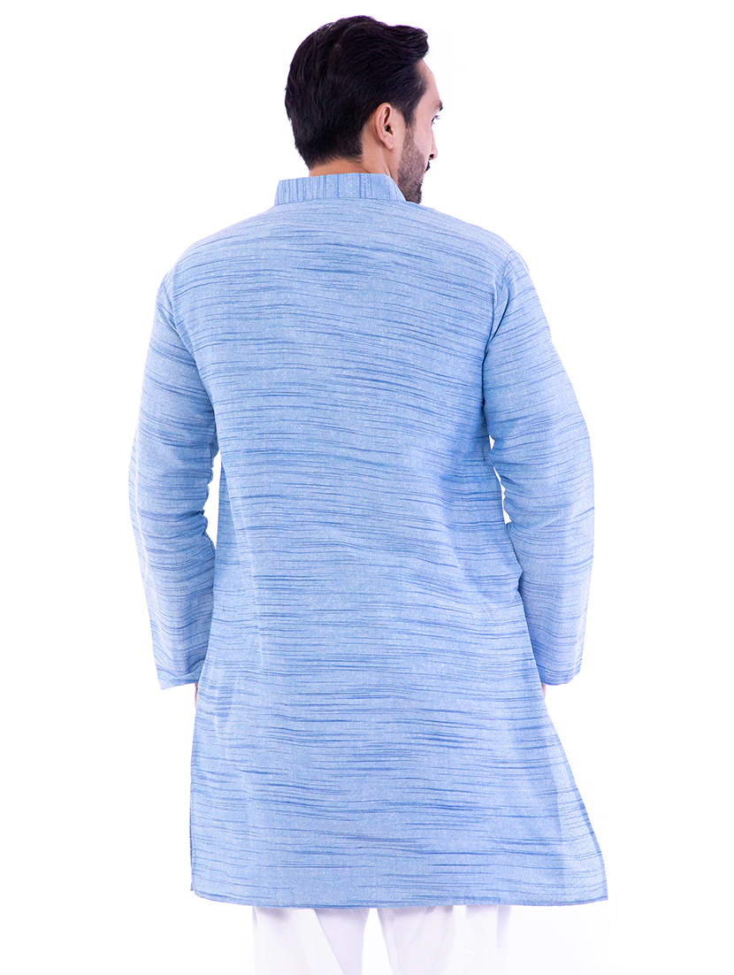 Aaryavar Men's Khadi Cotton Relaxed Kurta - Melange Blue Color