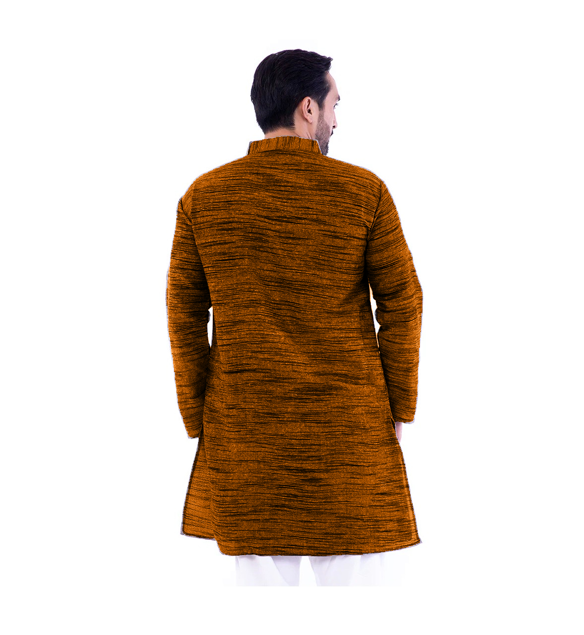 Aaryavar Men's Khadi Cotton Relaxed Kurta - Bronze - Dark Orange Color