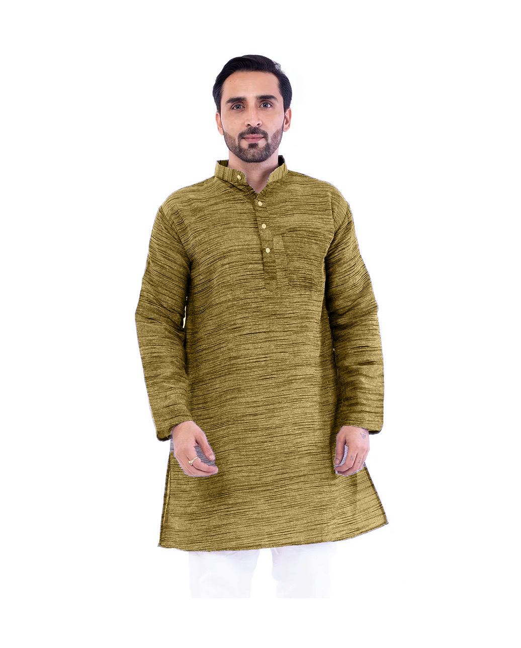 Aaryavar Men's Khadi Cotton Relaxed Kurta - Tuscan Sun - Dark Yellow Color