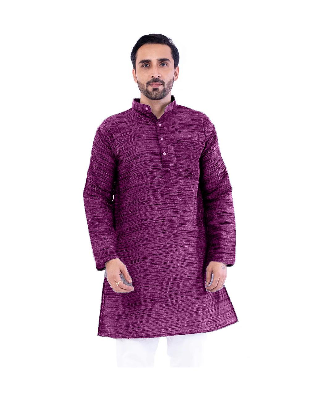 Aaryavar Men's Khadi Cotton Relaxed Kurta - Dark Pink Color