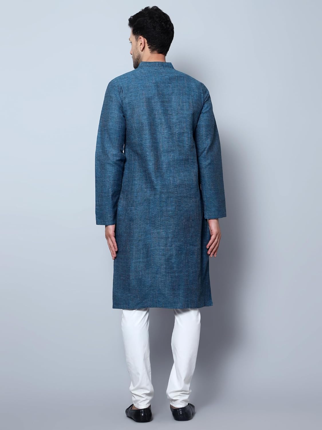 Aaryavar Men's Khadi Cotton Relaxed Kurta - Teal Blue - Firozi Color
