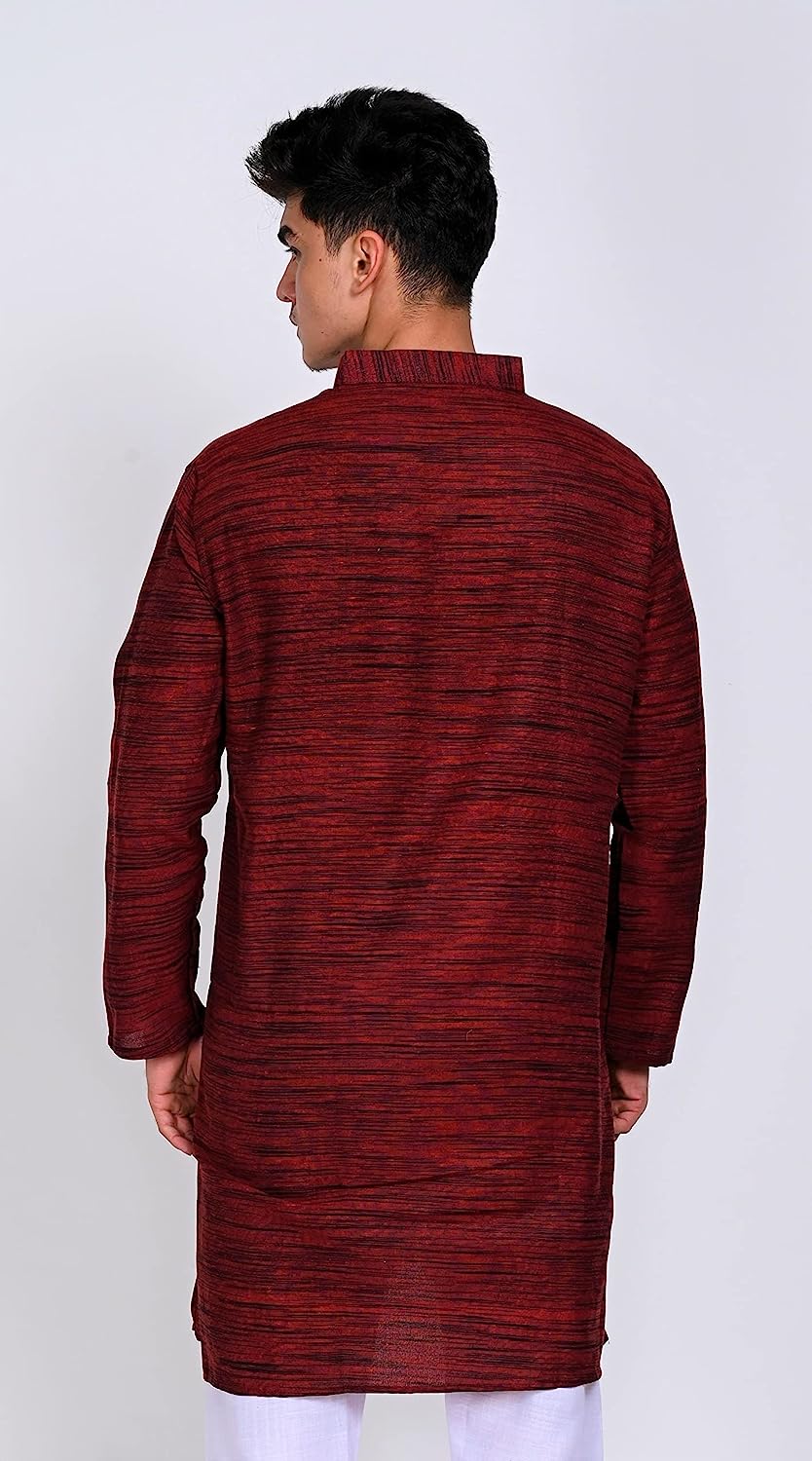 Aaryavar Men's Khadi Cotton Relaxed Kurta - Maroon Color