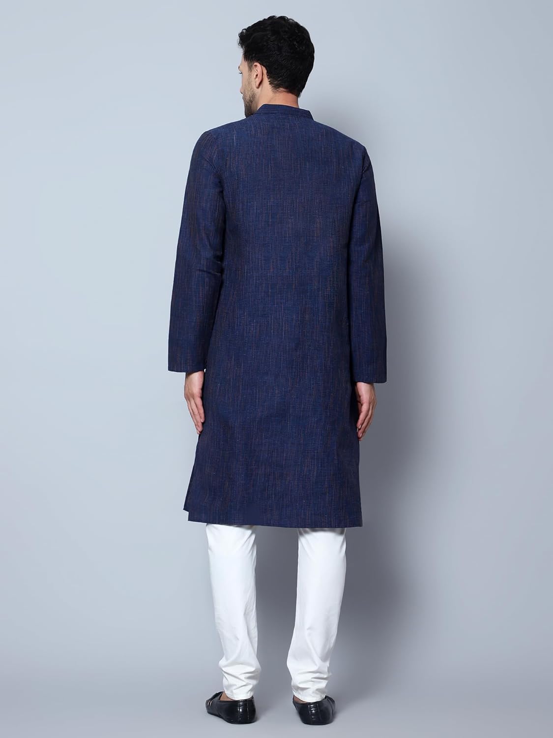 Aaryavar Men's Khadi Cotton Relaxed Kurta - Navy Blue Color