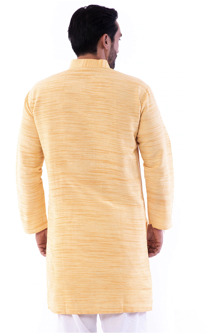 Aaryavar Men's Khadi Cotton Relaxed Kurta - Yellow Color
