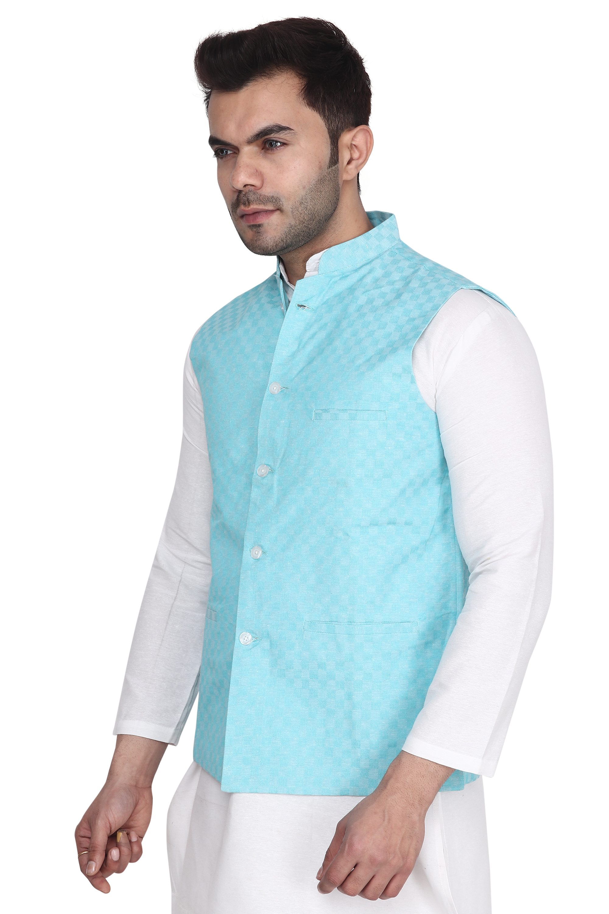 Aaryavar Ethnic Premium Nehru / Modi Jacket - Turquoise Color