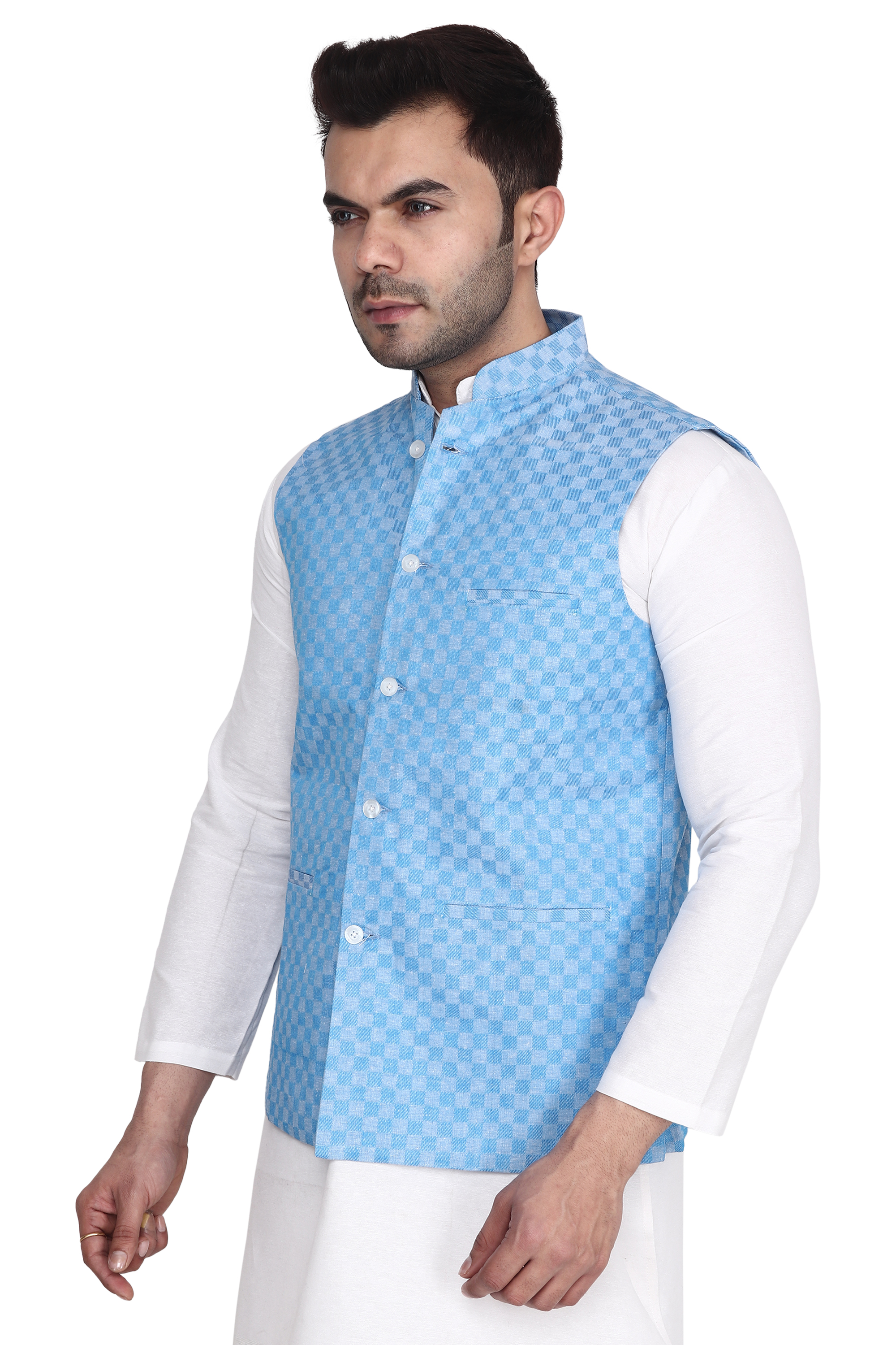 Aaryavar Ethnic Premium Nehru / Modi Jacket - Sky Blue Color