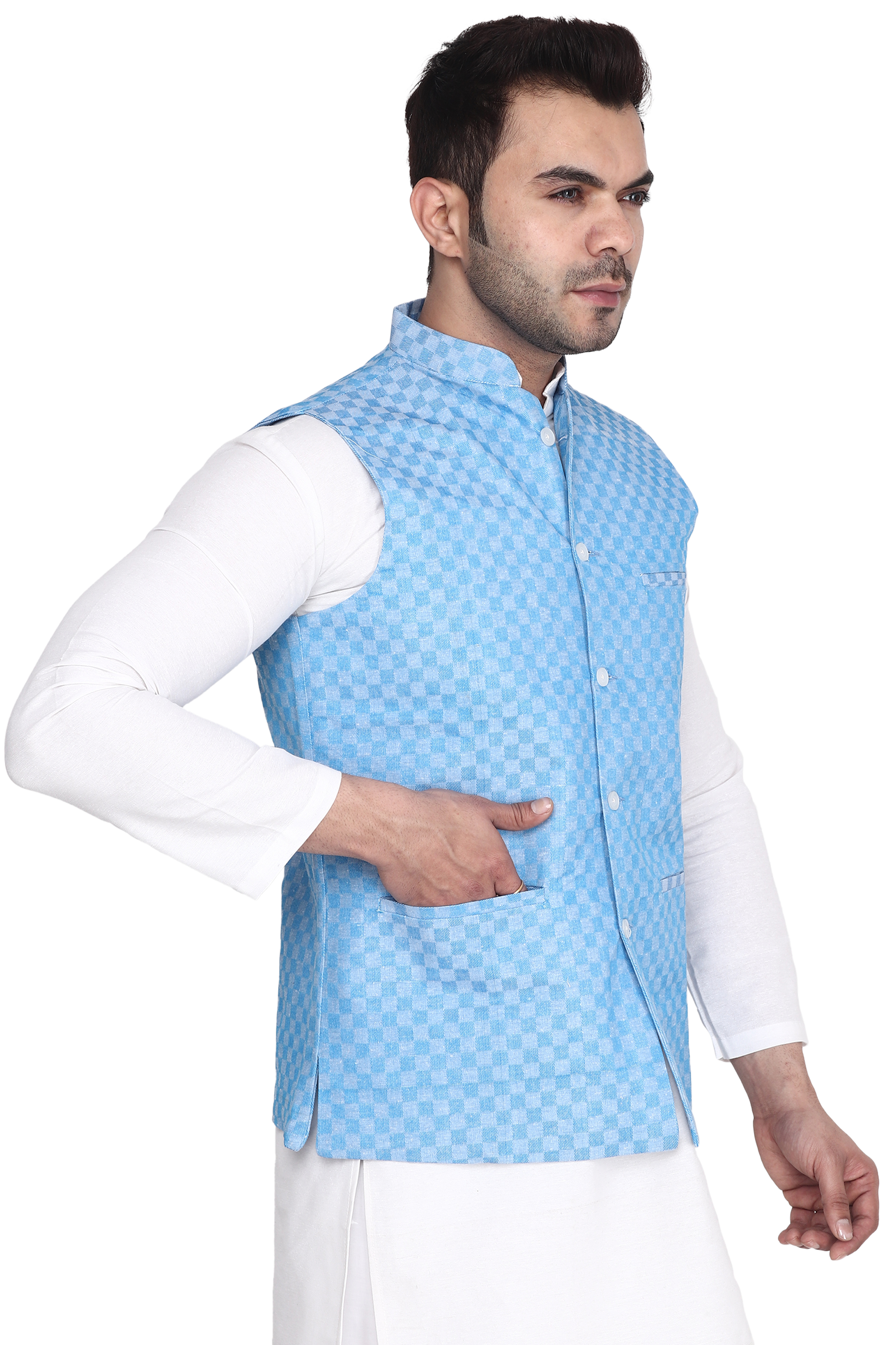Aaryavar Ethnic Premium Nehru / Modi Jacket - Sky Blue Color