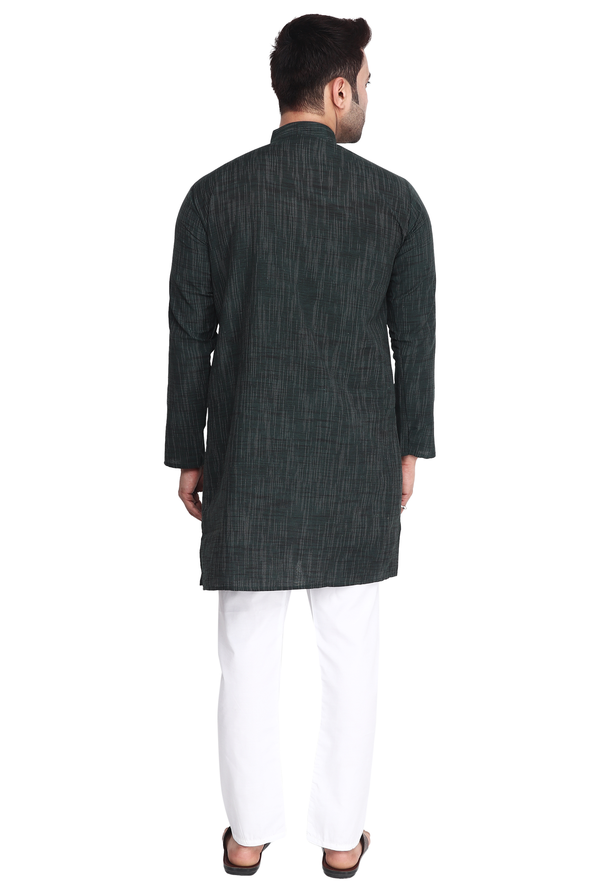 Aaryavar Men's Khadi Cotton - Bottle Green - Kurta Pyjama Set