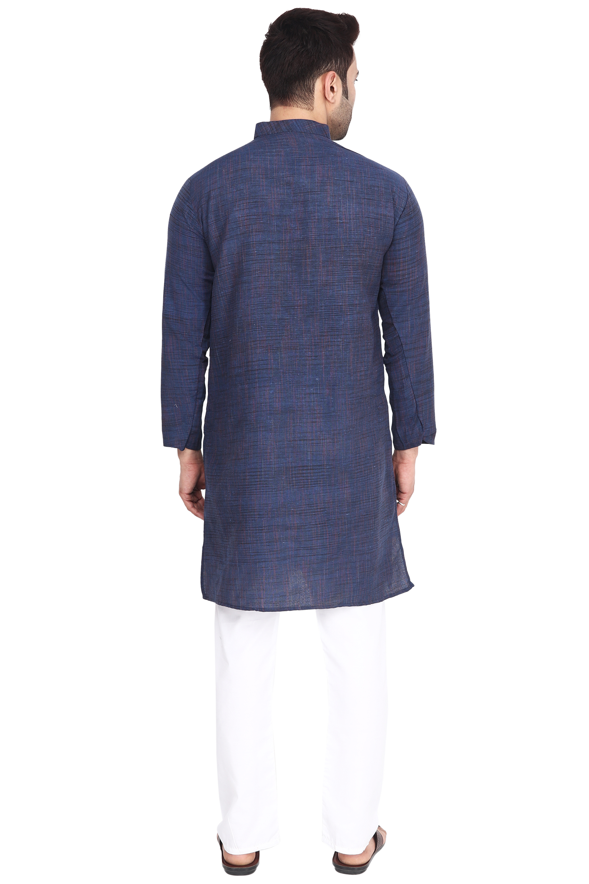 Aaryavar Men's Khadi Cotton - Indigo Blue - Kurta Pyjama Set