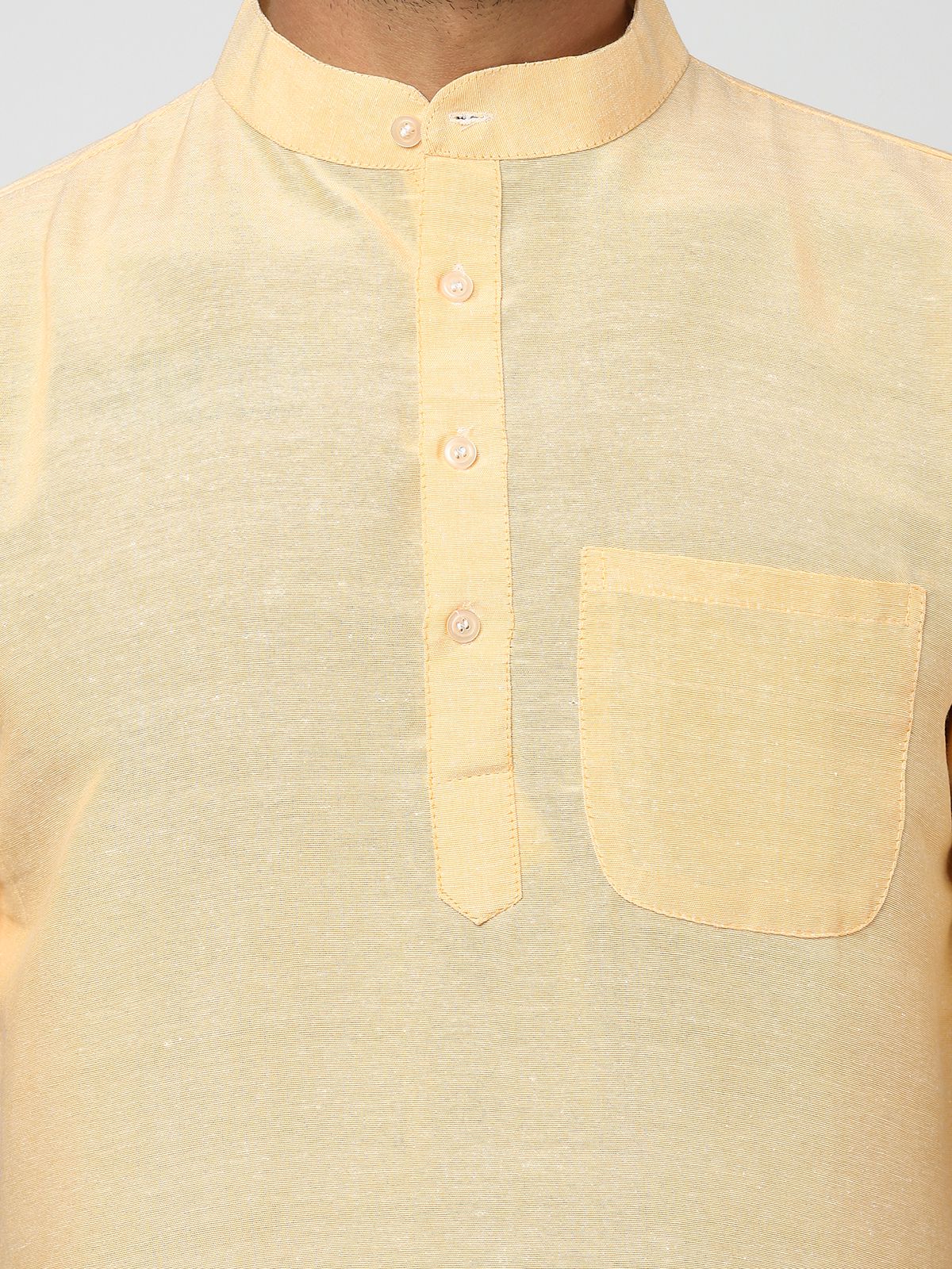 Aaryavar Men's Khadi Cotton Relaxed Short Kurta - Beige Color