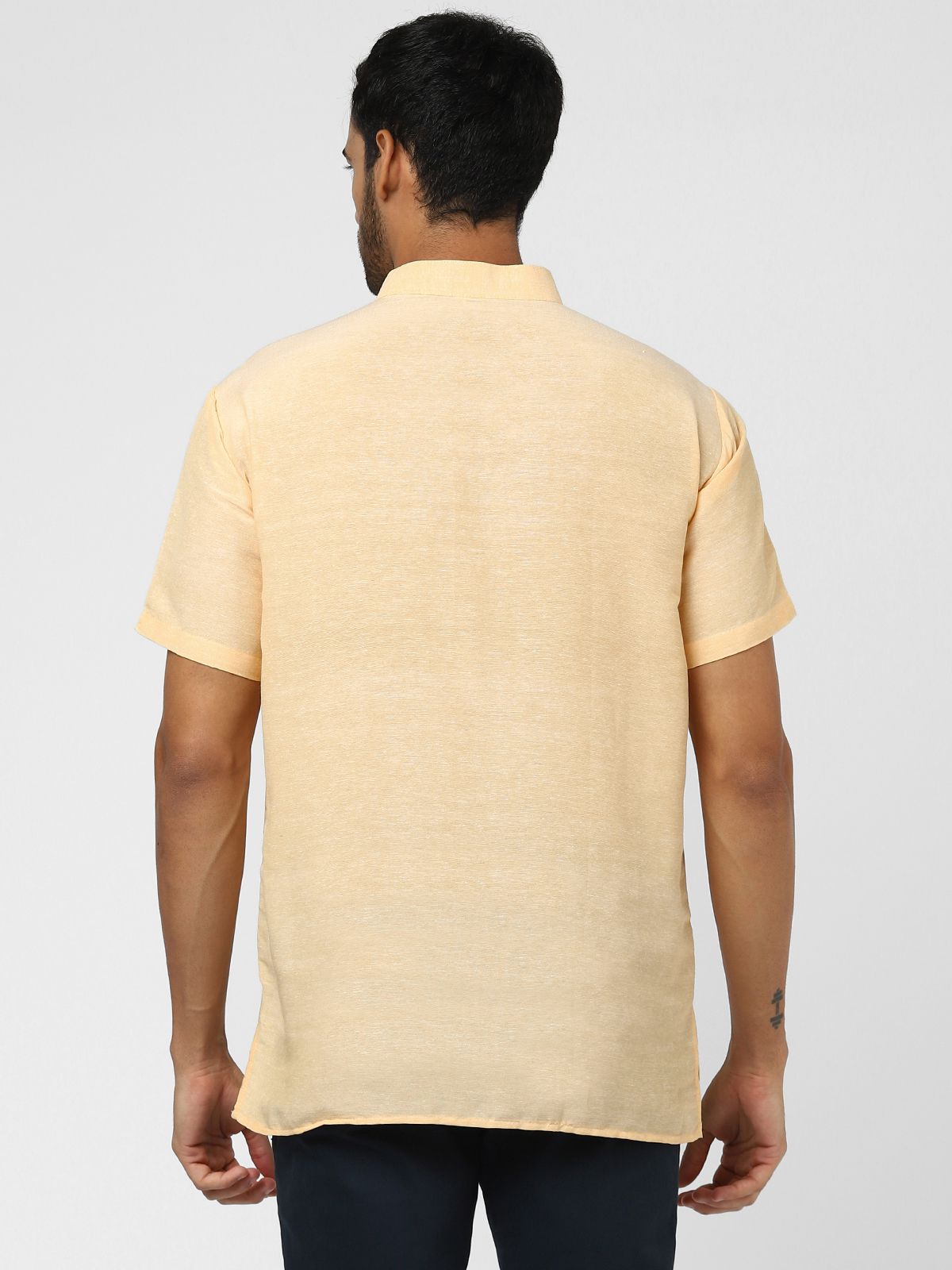 Aaryavar Men's Khadi Cotton Relaxed Short Kurta - Beige Color