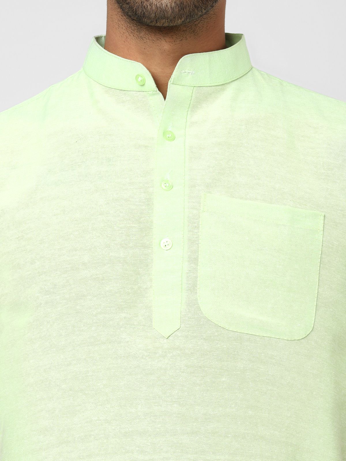 Aaryavar Men's Khadi Cotton Relaxed Short Kurta - Light Green Color