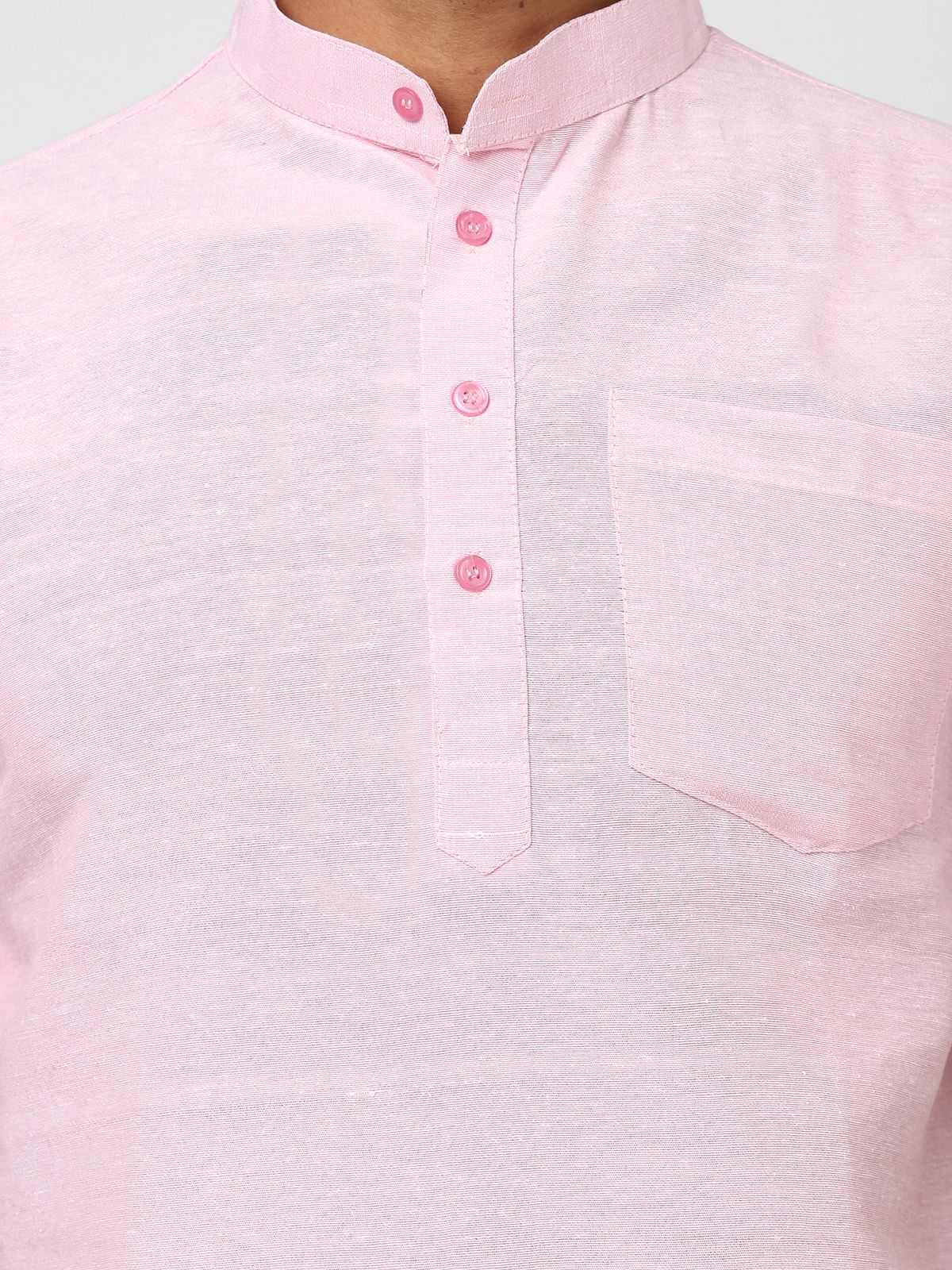 Aaryavar Men's Khadi Cotton Relaxed Short Kurta - Light Pink Color