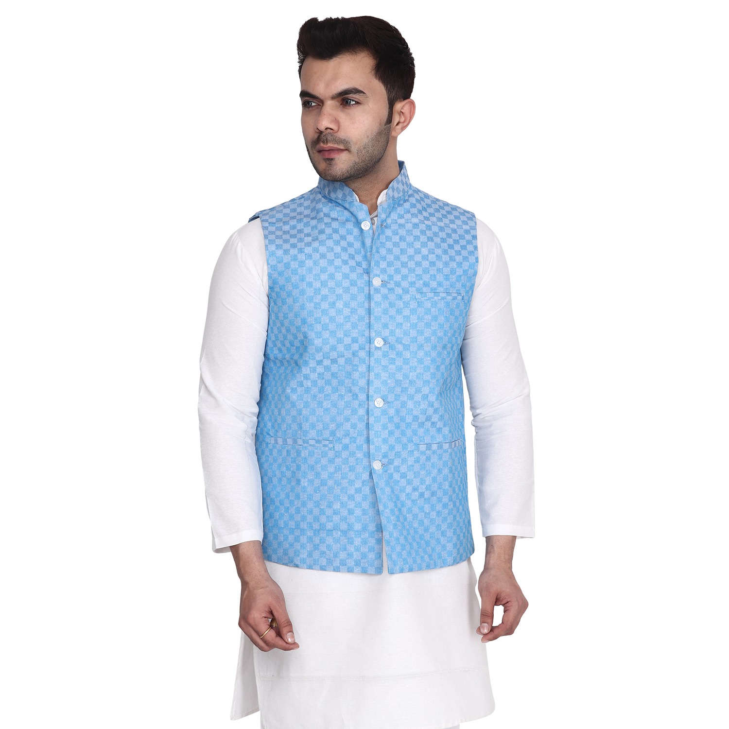 Aaryavar Ethnic Premium Nehru / Modi Jacket - Sky Blue Color