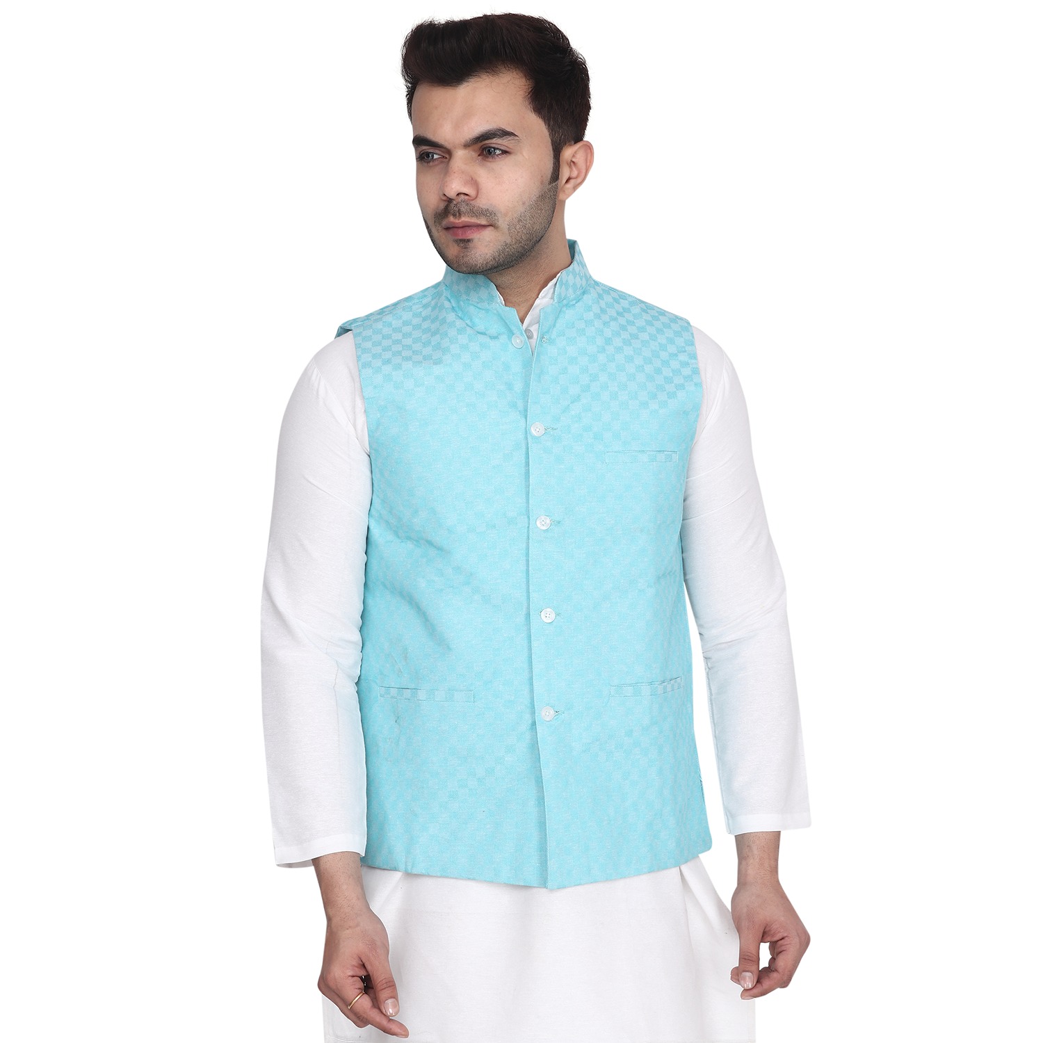 Aaryavar Ethnic Premium Nehru / Modi Jacket - Turquoise Color