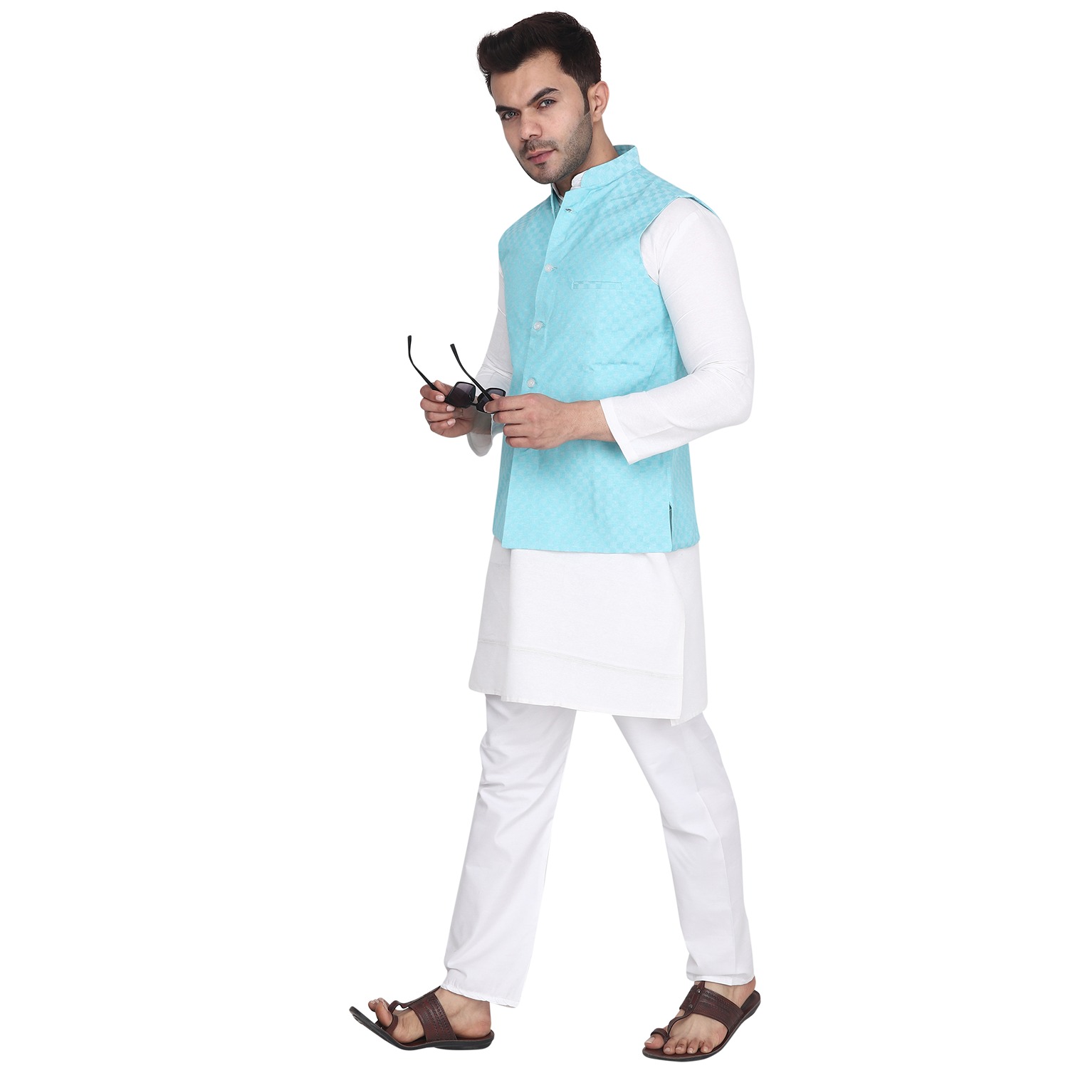 Aaryavar Ethnic Premium Nehru / Modi Jacket - Turquoise Color