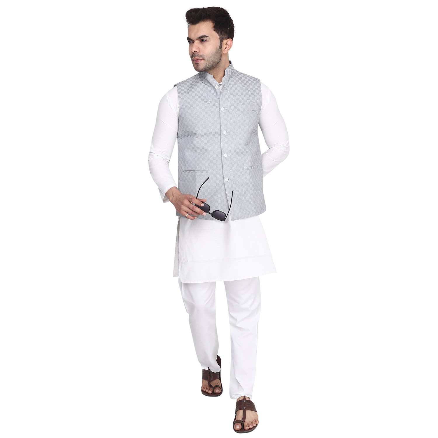 Aaryavar Ethnic Premium Nehru / Modi Jacket - Grey Color