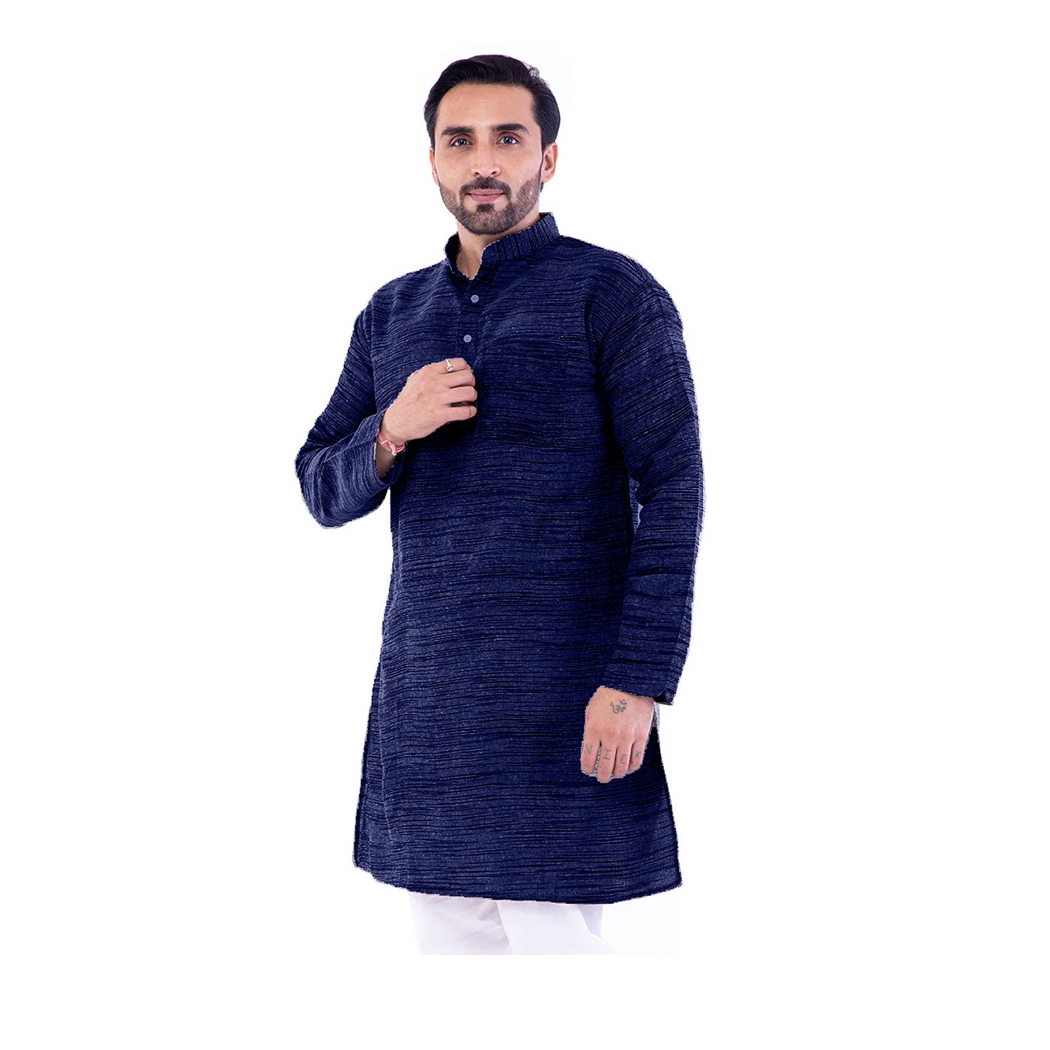 Aaryavar Men's Khadi Cotton - Kurta Pyjama Set - Royal Blue Color