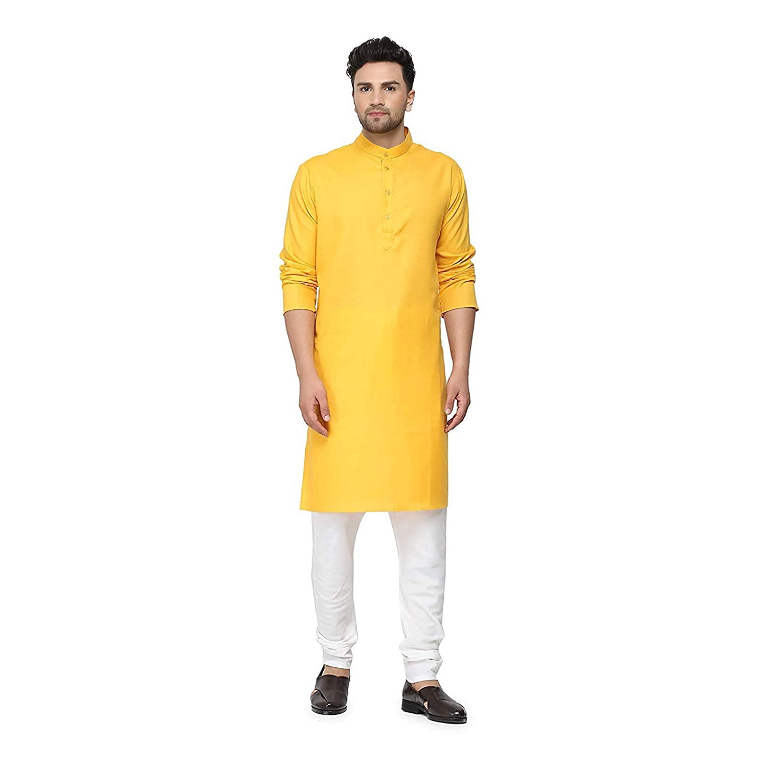 Aaryavar Men's Khadi Cotton - Mustard Yellow - Kurta Pyjama Set