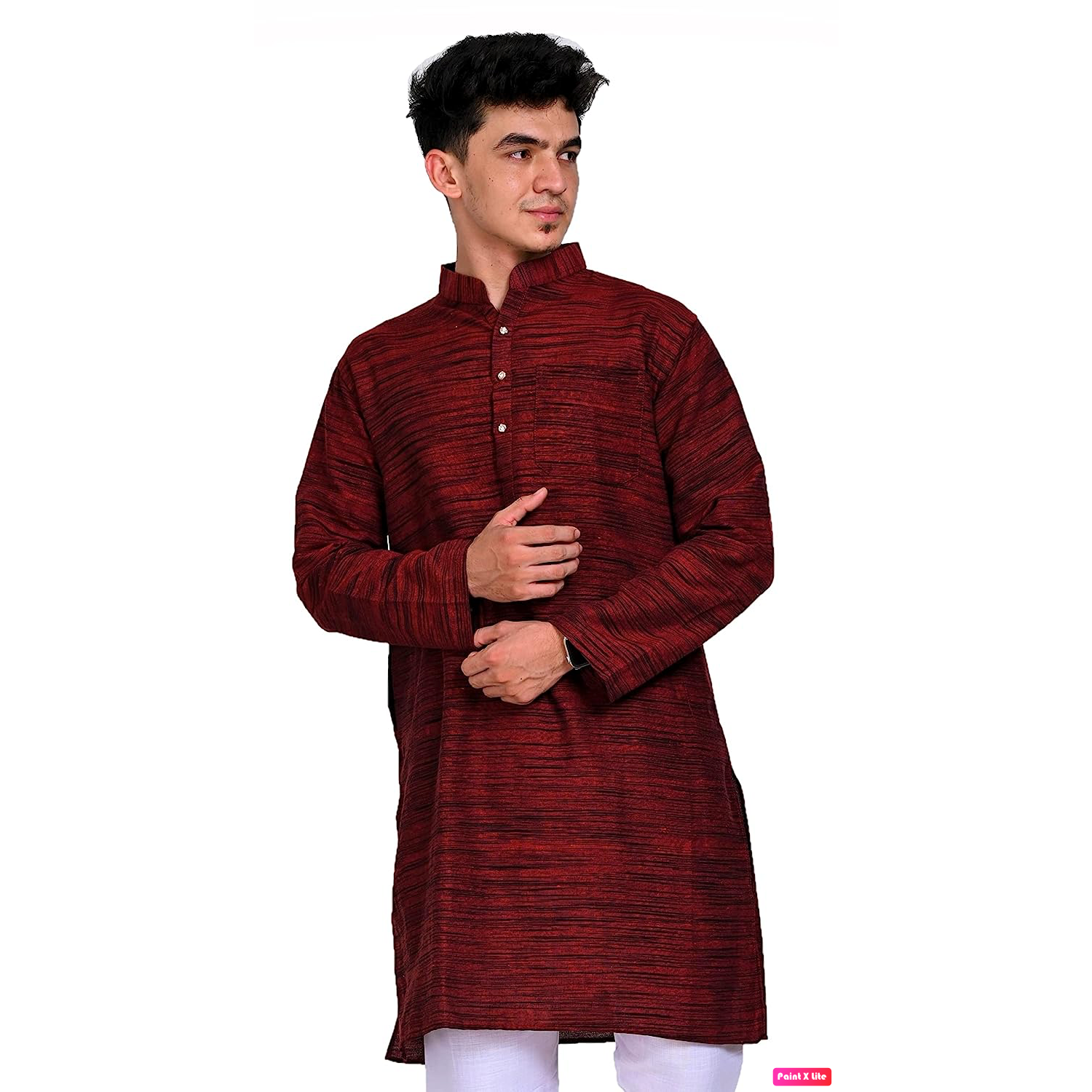 Aaryavar Men's Khadi Cotton Relaxed Kurta - Maroon Color