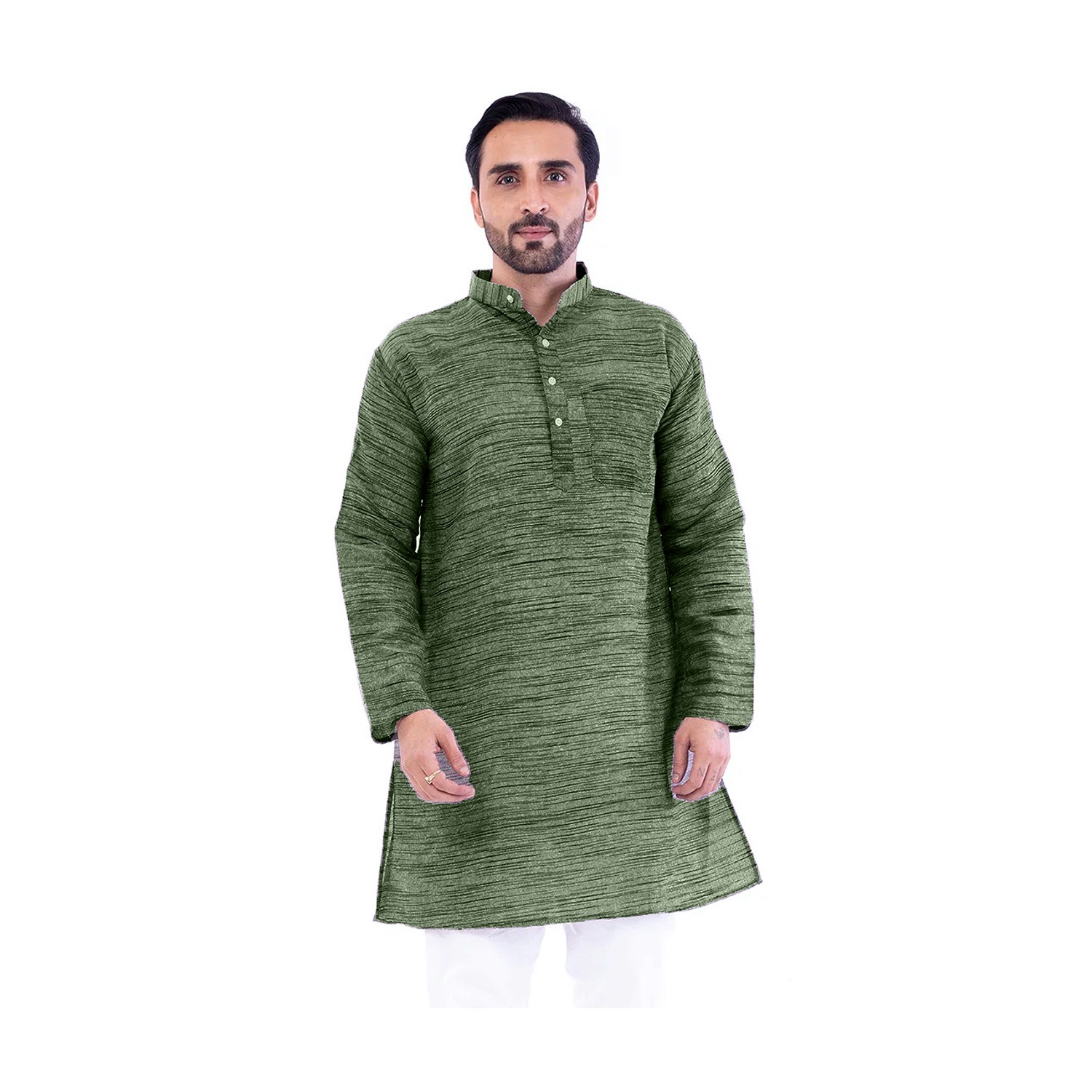 Aaryavar Men's Khadi Cotton Relaxed Kurta - Dark Green Color