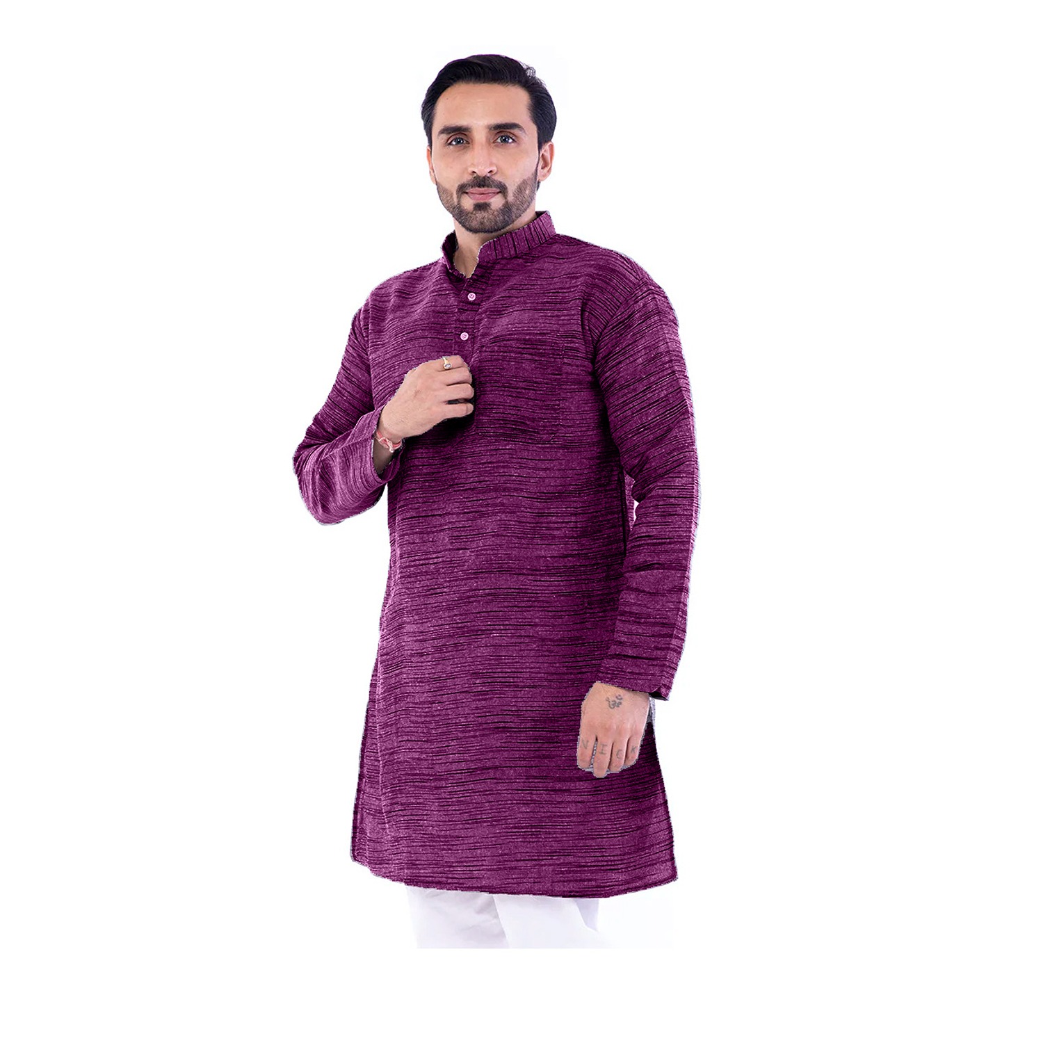 Aaryavar Men's Khadi Cotton Relaxed Kurta - Dark Pink Color