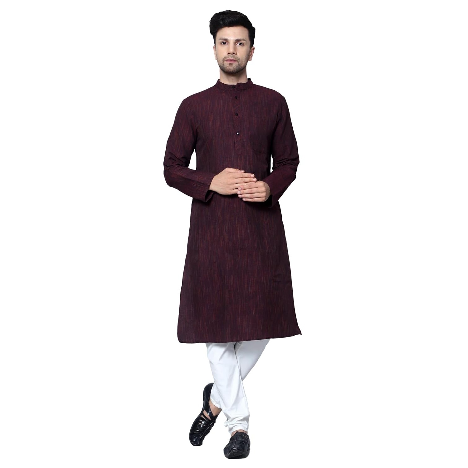 Aaryavar Men's Khadi Cotton Relaxed Kurta - Deep Maroon Color