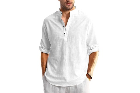 Aaryavar Men`s Solid Shurta - Cotton Blend Straight Kurta Shirt - White Color