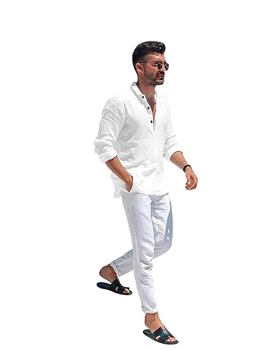 Aaryavar Men`s Solid Shurta - Cotton Blend Straight Kurta Shirt - White Color