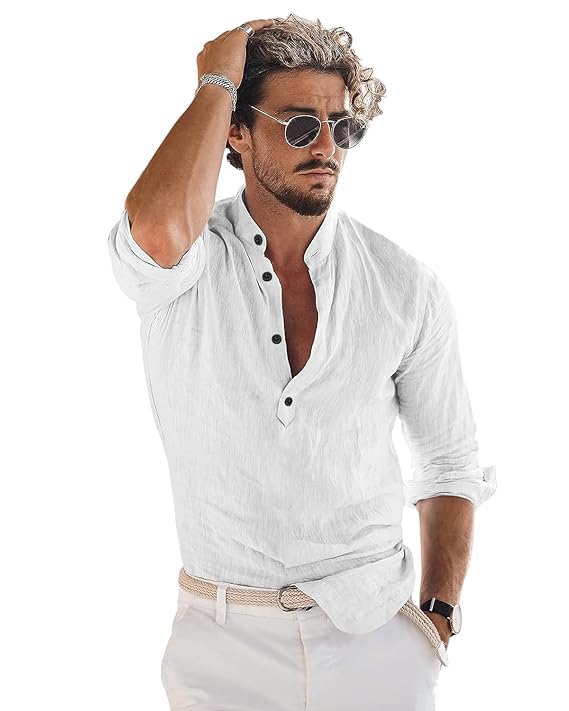 Aaryavar Men`s Solid Shurta - Cotton Blend Straight Kurta Shirt - White Color