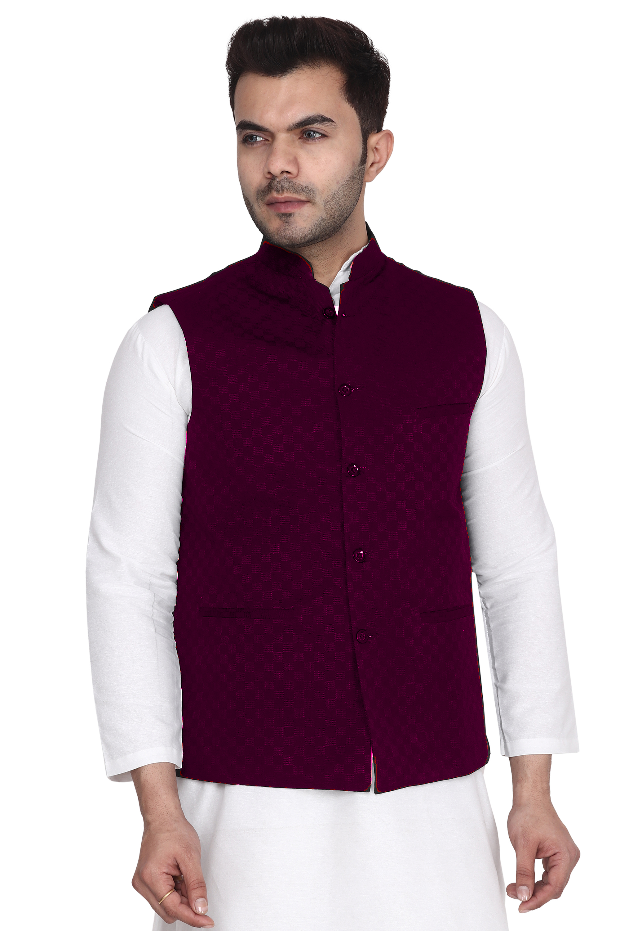 Aaryavar Ethnic Premium Nehru/Modi Jacket/Waistcoat - Sleeveless Coat for Formal & Festival Wear - Wine Color