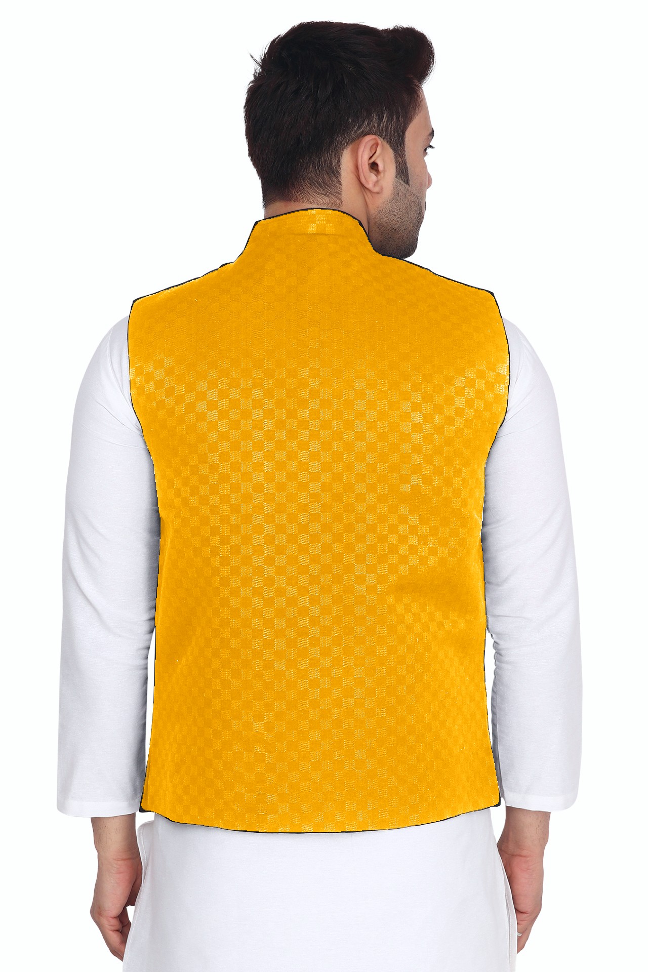 Nehru Jacket With White Kurta Pyjama - Aaryavar Ethnic Set - Festival Wear - Yellow Color