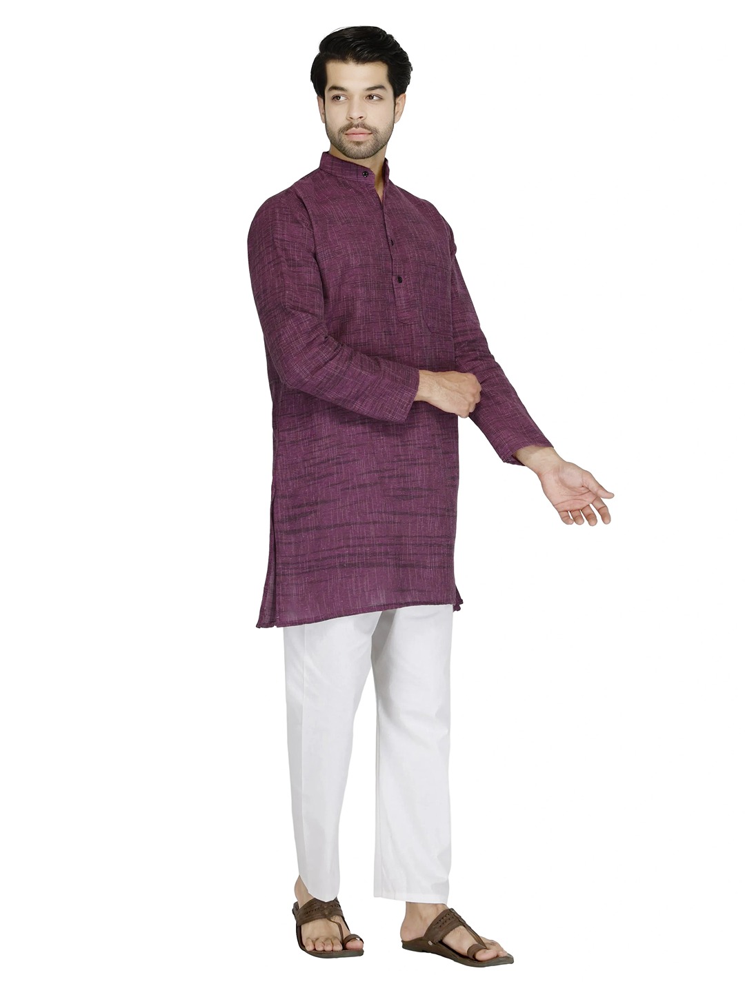 Aaryavar Men's Khadi Cotton Relaxed Kurta - Dark Pink Colour