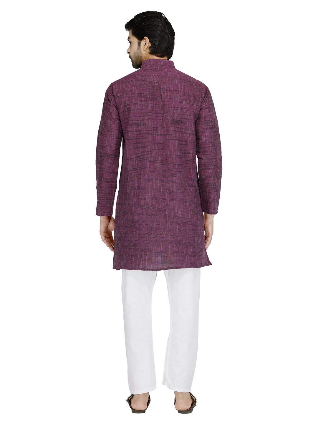 Aaryavar Men's Khadi Cotton Relaxed Kurta - Dark Pink Colour