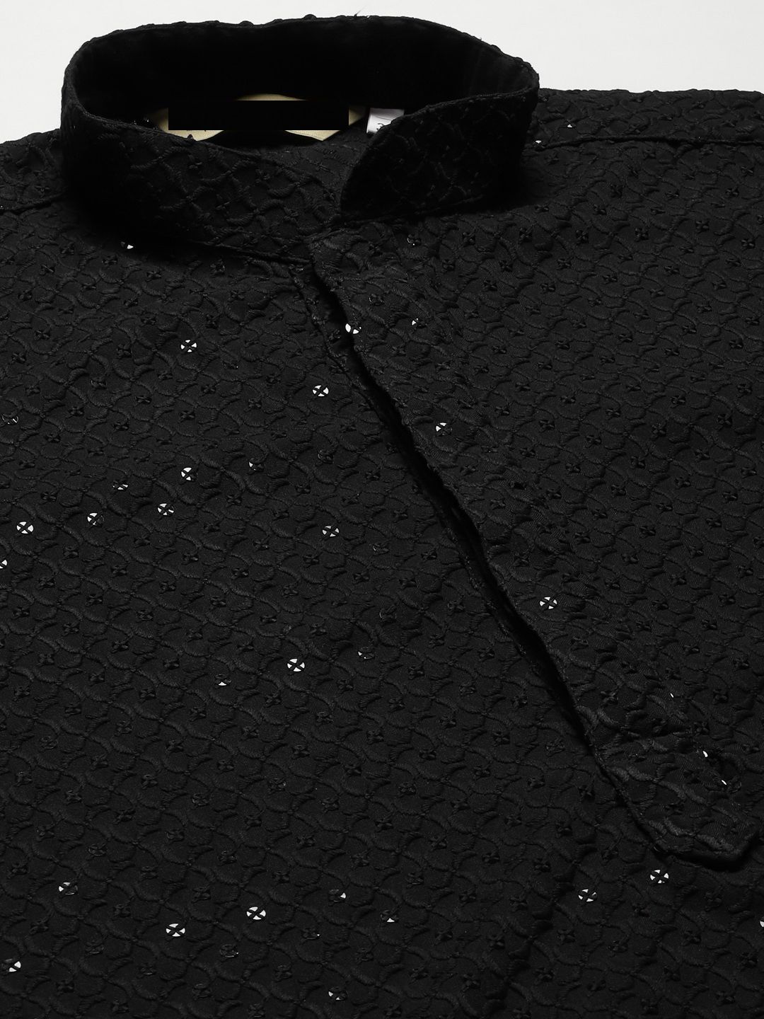 Aaryavar Men's Sequin Embellished Chikankari Kurta Only - Black Color For Festival / Function