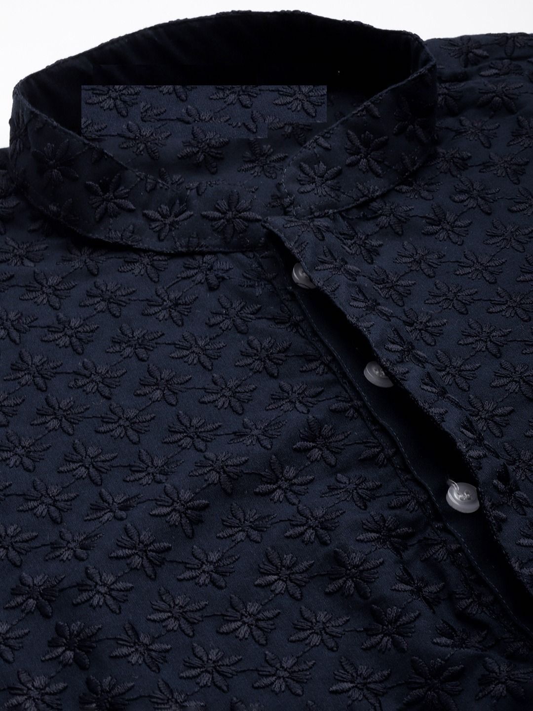 Aaryavar Men's Sequin Embellished Chikankari Kurta Only - Navy Blue Color For Festival / Function