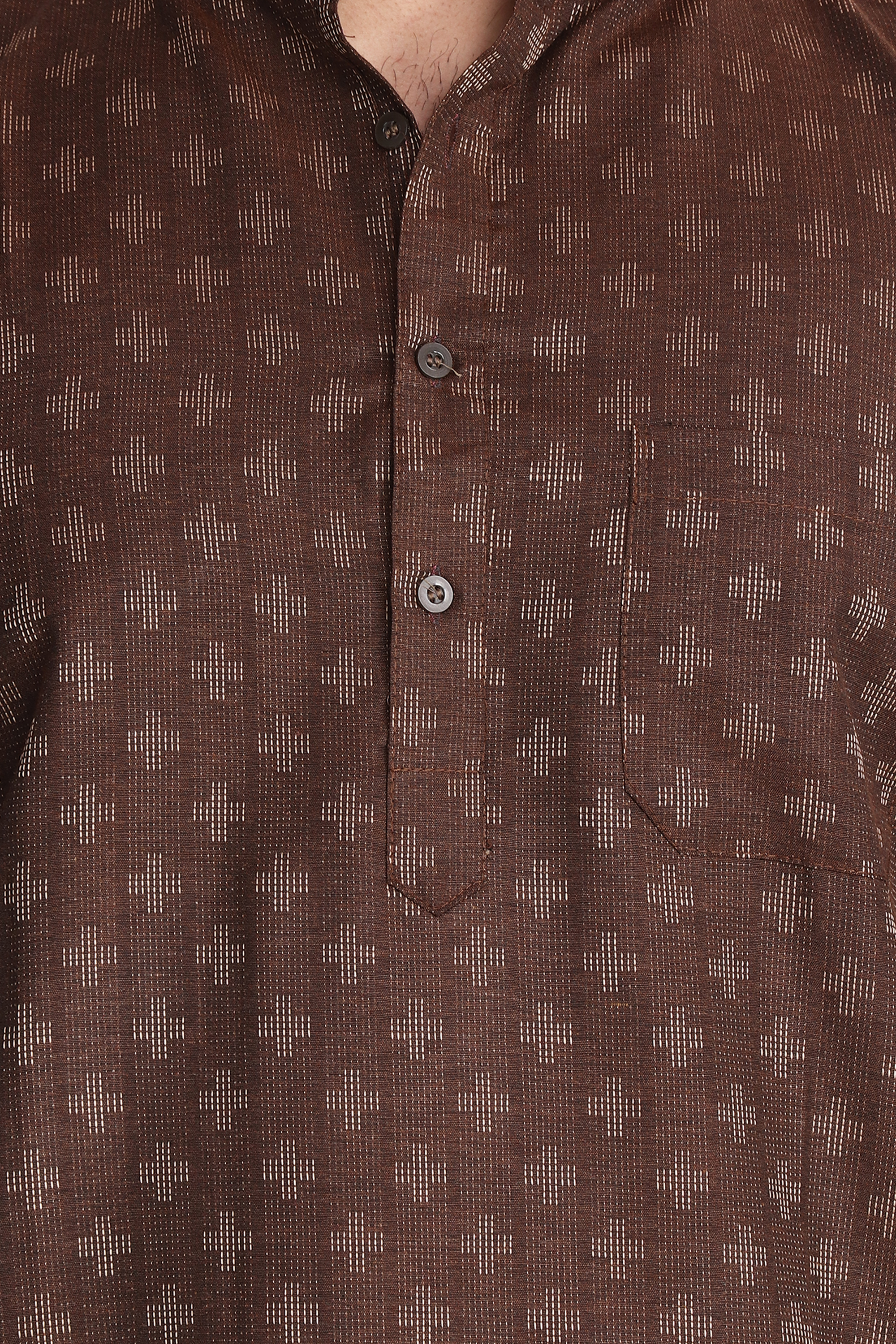 Aaryavar Men's Embroidered Premium Cotton Kurta - Brown Color