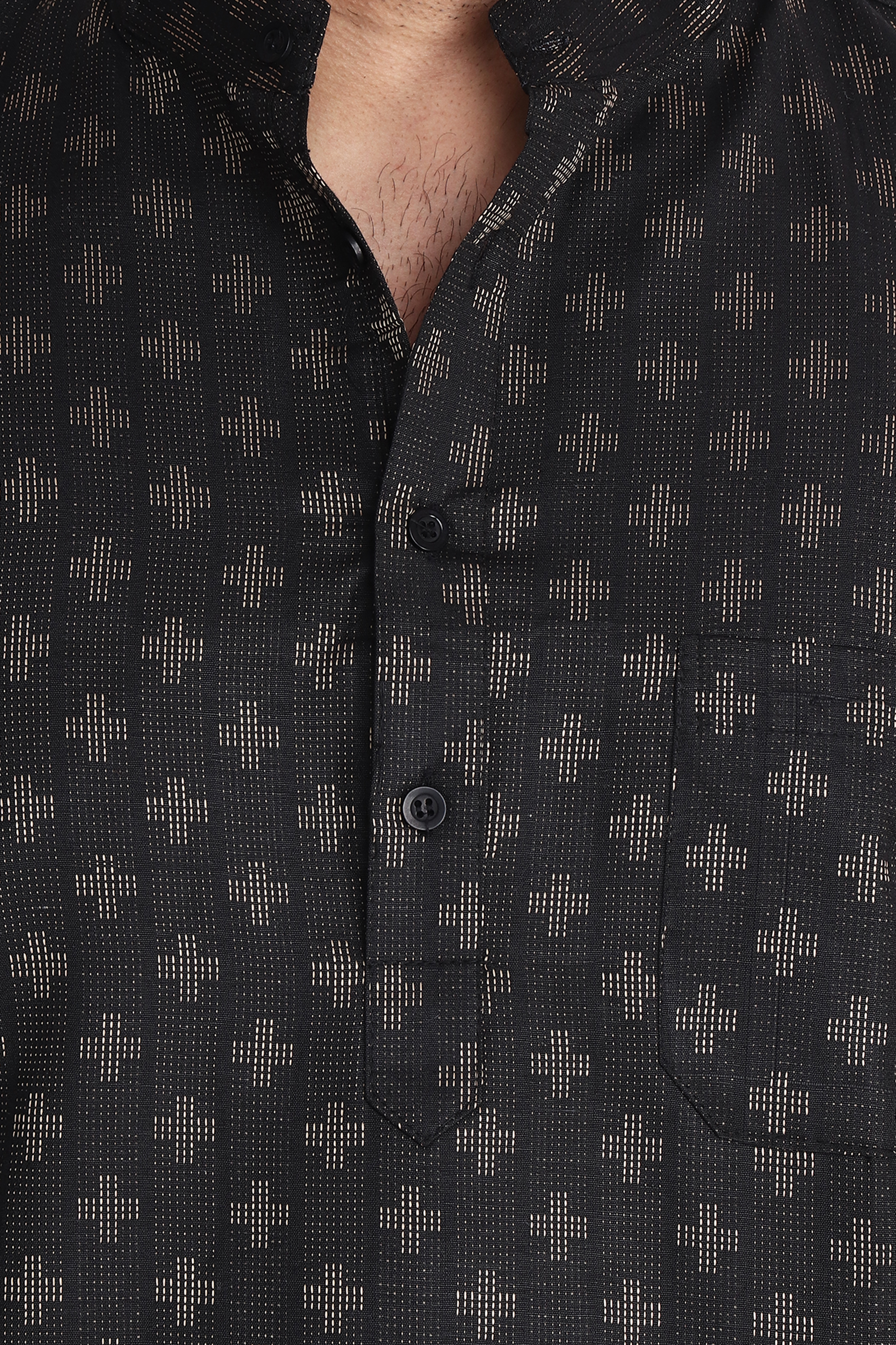 Aaryavar Men's Embroidered Premium Cotton Kurta - Black Color