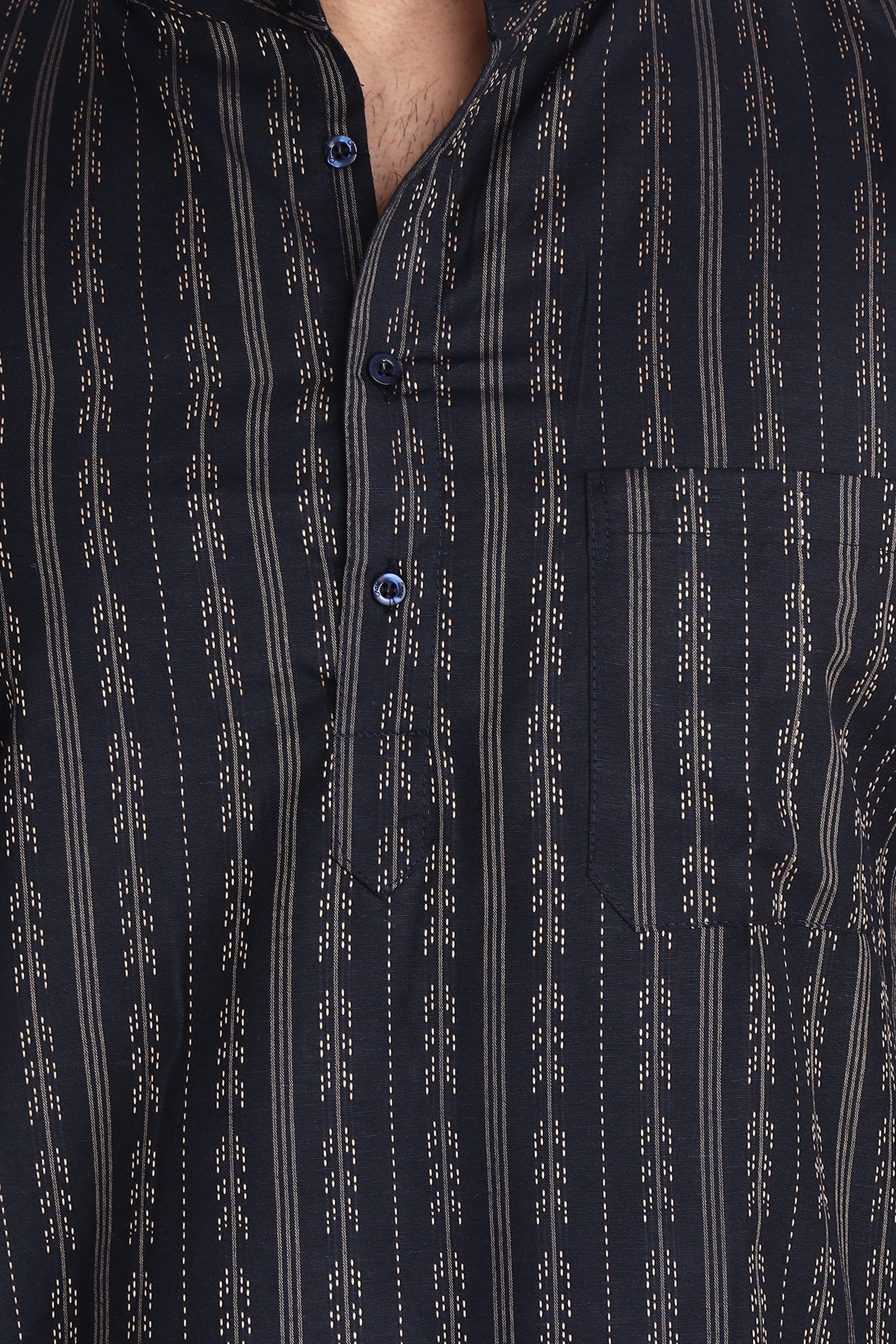 Aaryavar Men's Embroidered Premium Cotton - Arrow Design Kurta - Black Color