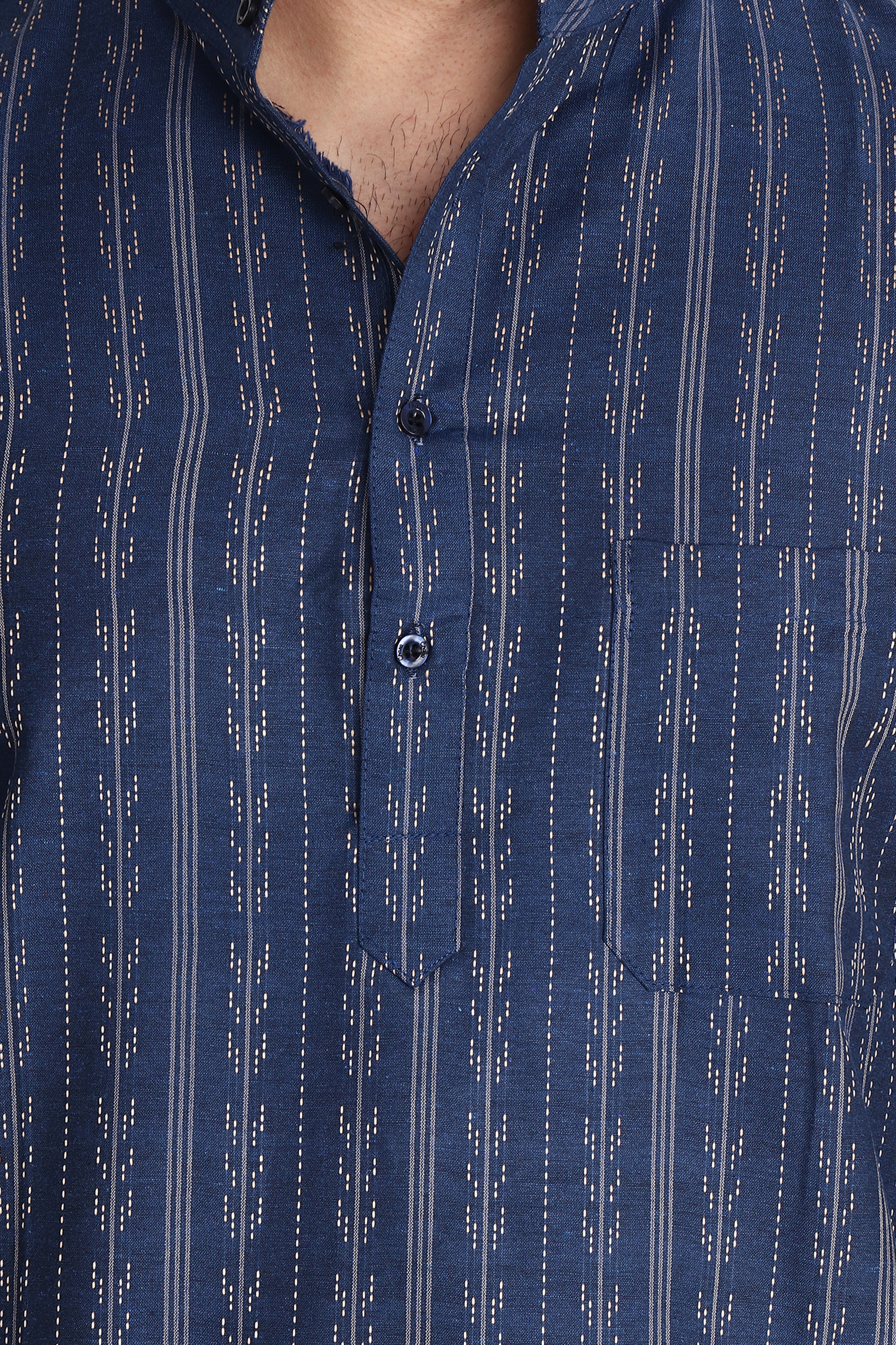 Aaryavar Men's Embroidered Premium Cotton - Arrow Design Kurta - Navy Blue Color