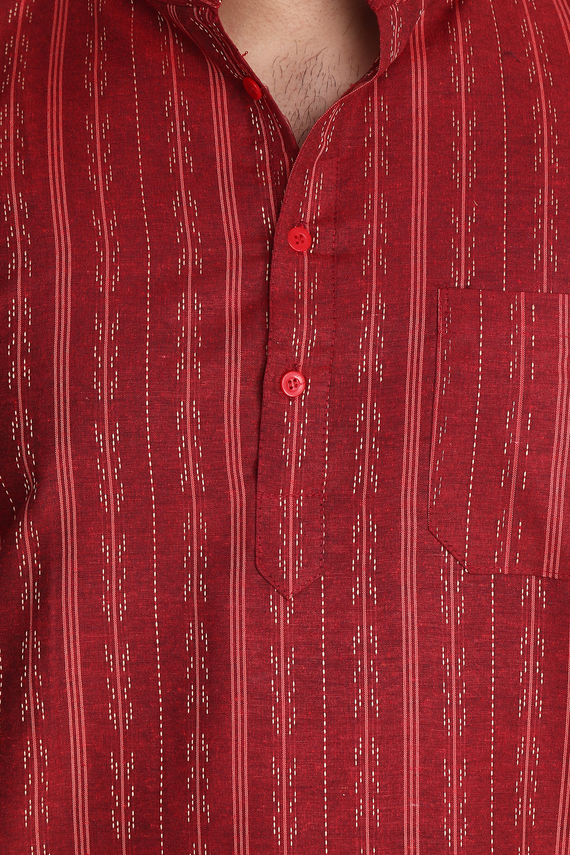 Aaryavar Men's Embroidered Premium Cotton - Arrow Design Kurta - Red Color