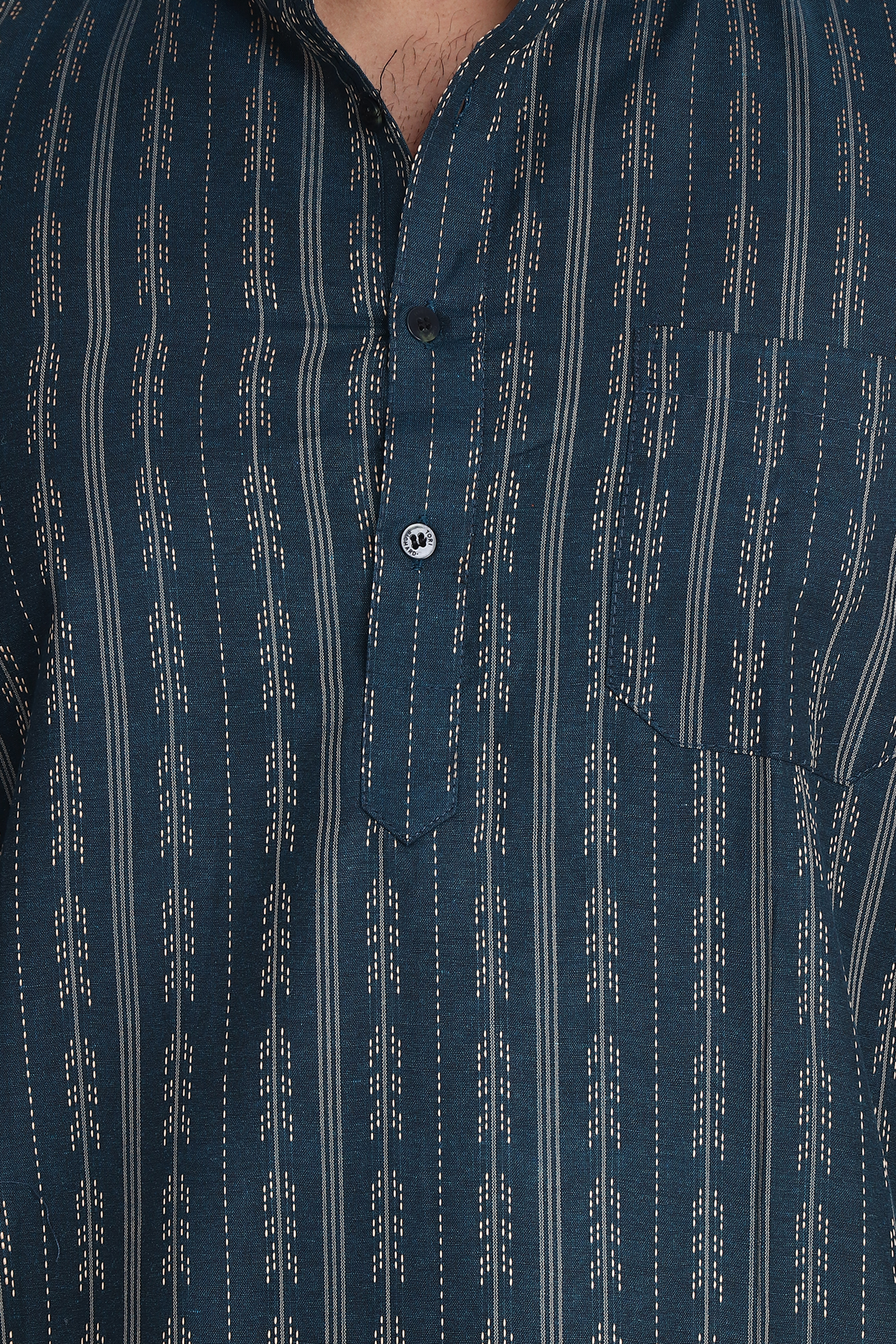 Aaryavar Men's Embroidered Premium Cotton - Arrow Design Kurta - Turkish Blue Color
