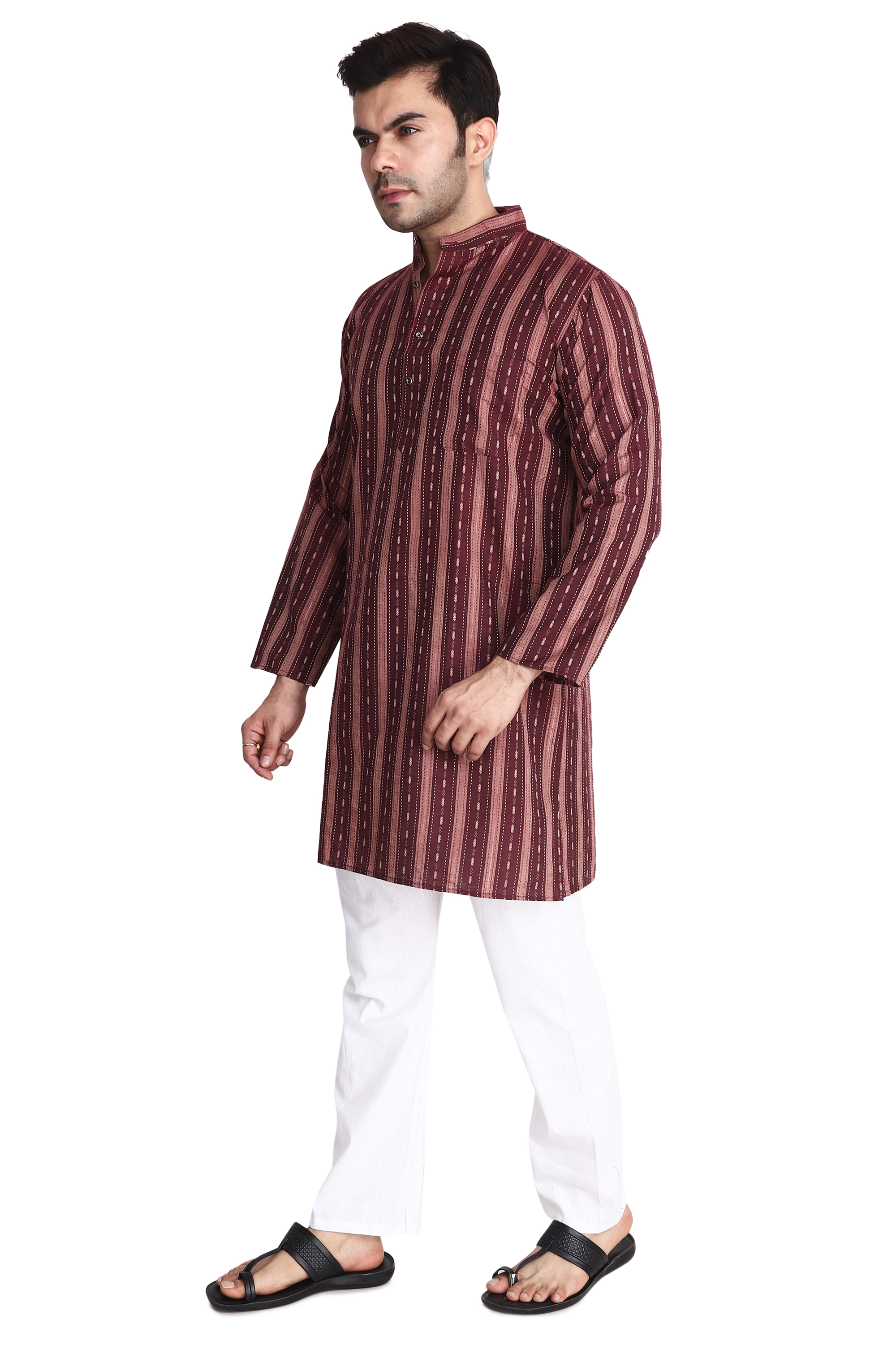 Aaryavar Men's Embroidered Premium Cotton - Motif Design Kurta - Maroon Color