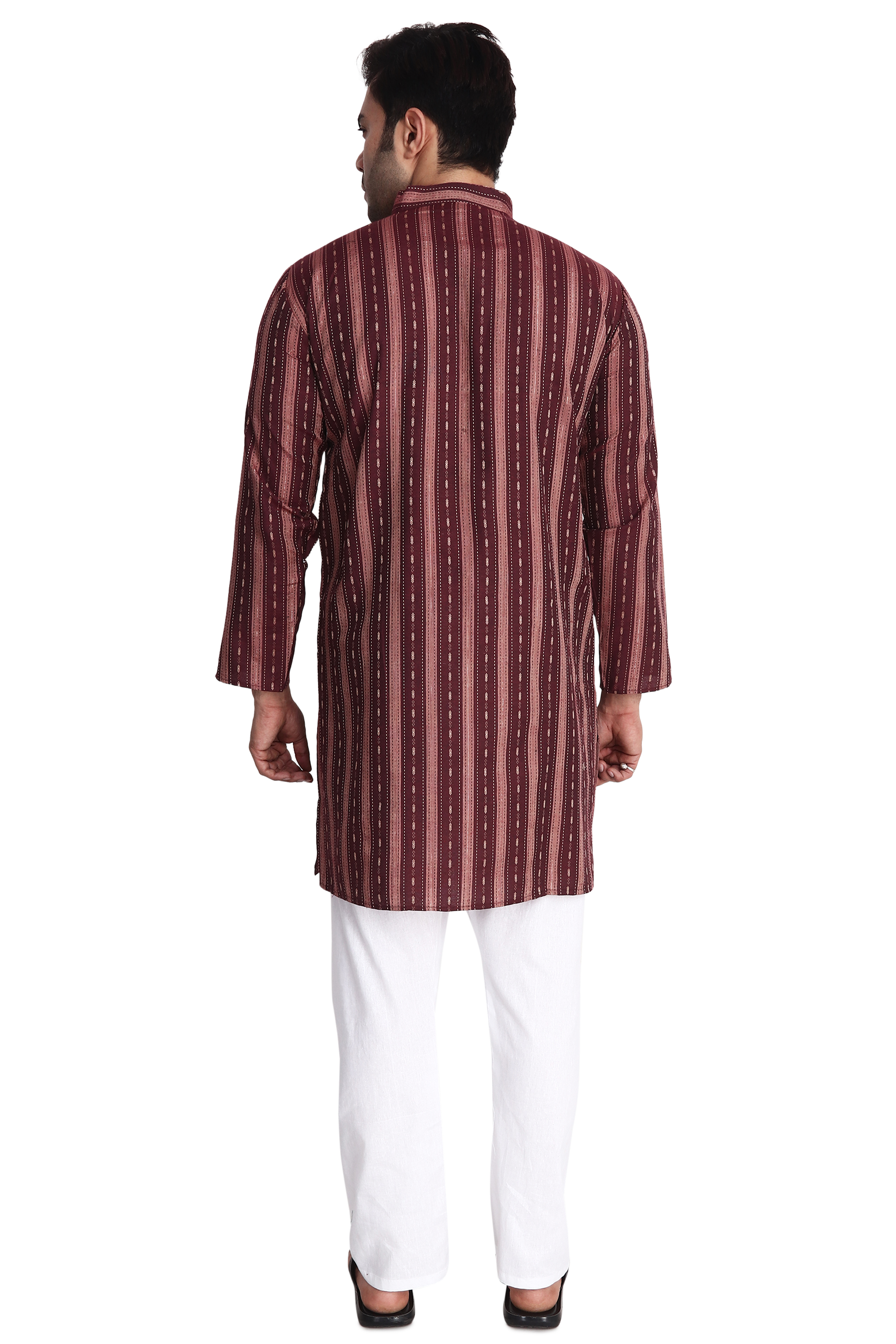 Aaryavar Men's Embroidered Premium Cotton - Motif Design Kurta - Maroon Color