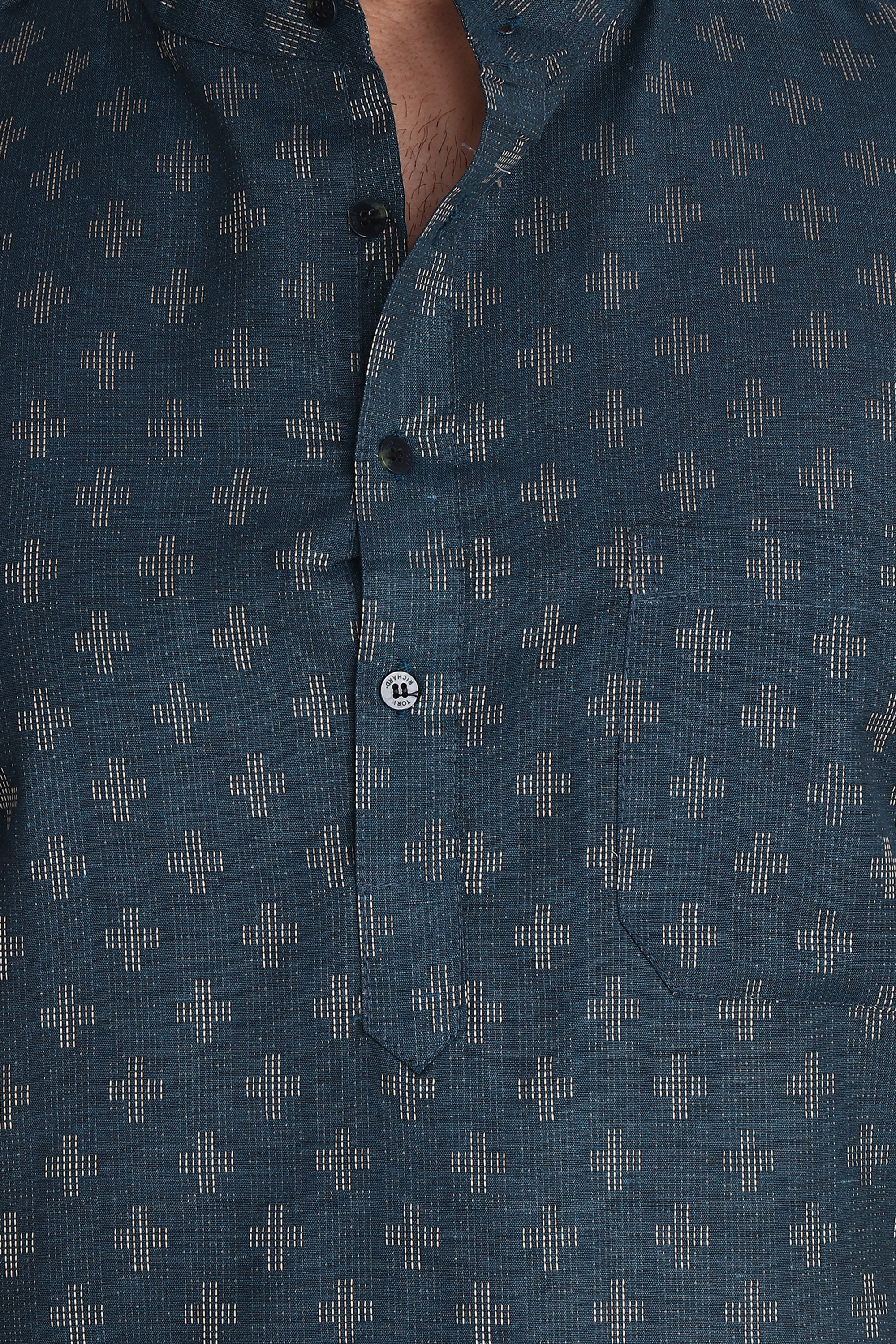 Aaryavar Men's Embroidered Premium Cotton Kurta - Teal Blue Color