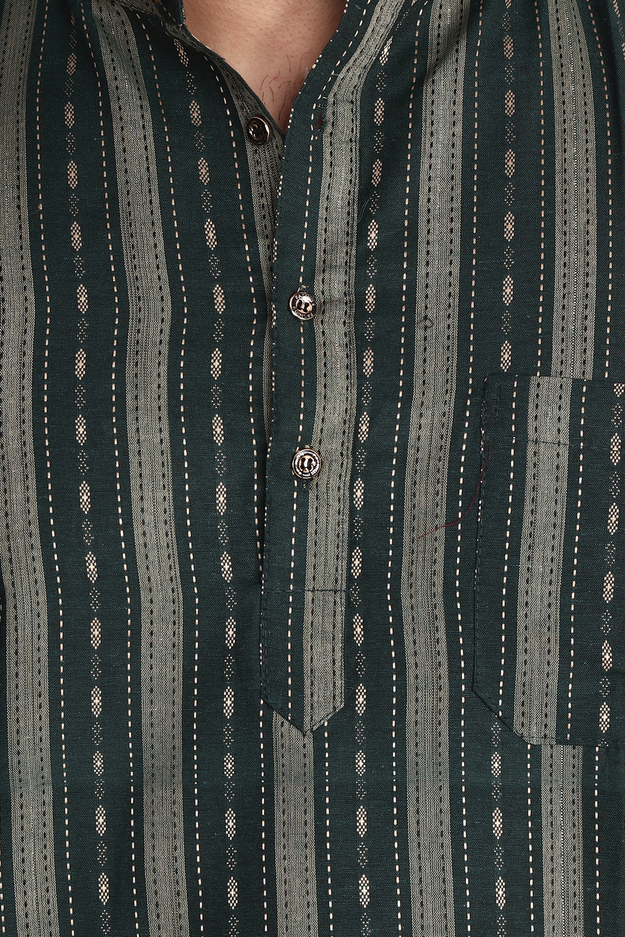 Aaryavar Men's Embroidered Premium Cotton - Motif Design Kurta - Dark Green Color