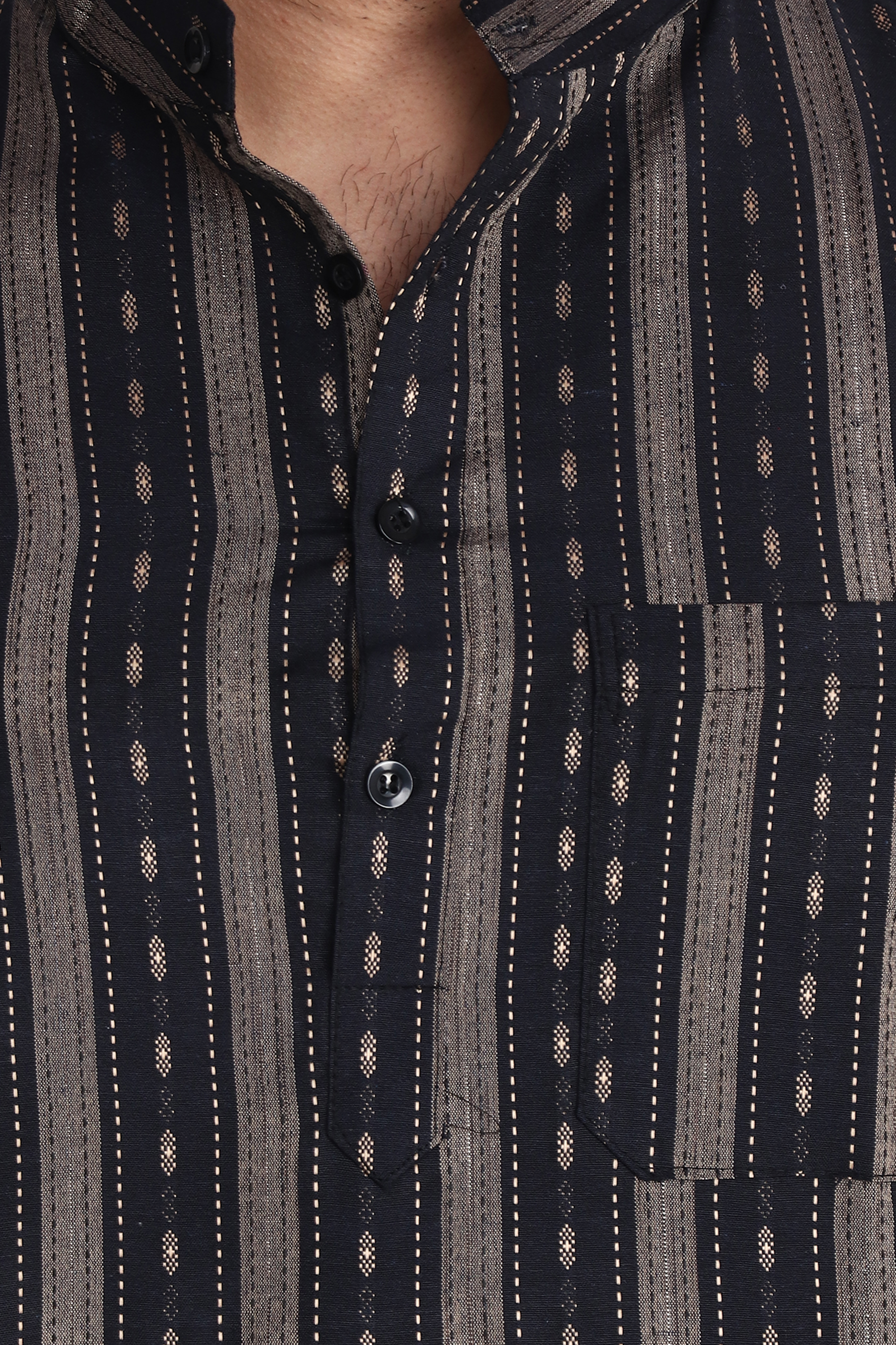 Aaryavar Men's Embroidered Premium Cotton - Motif Design Kurta - Black Color